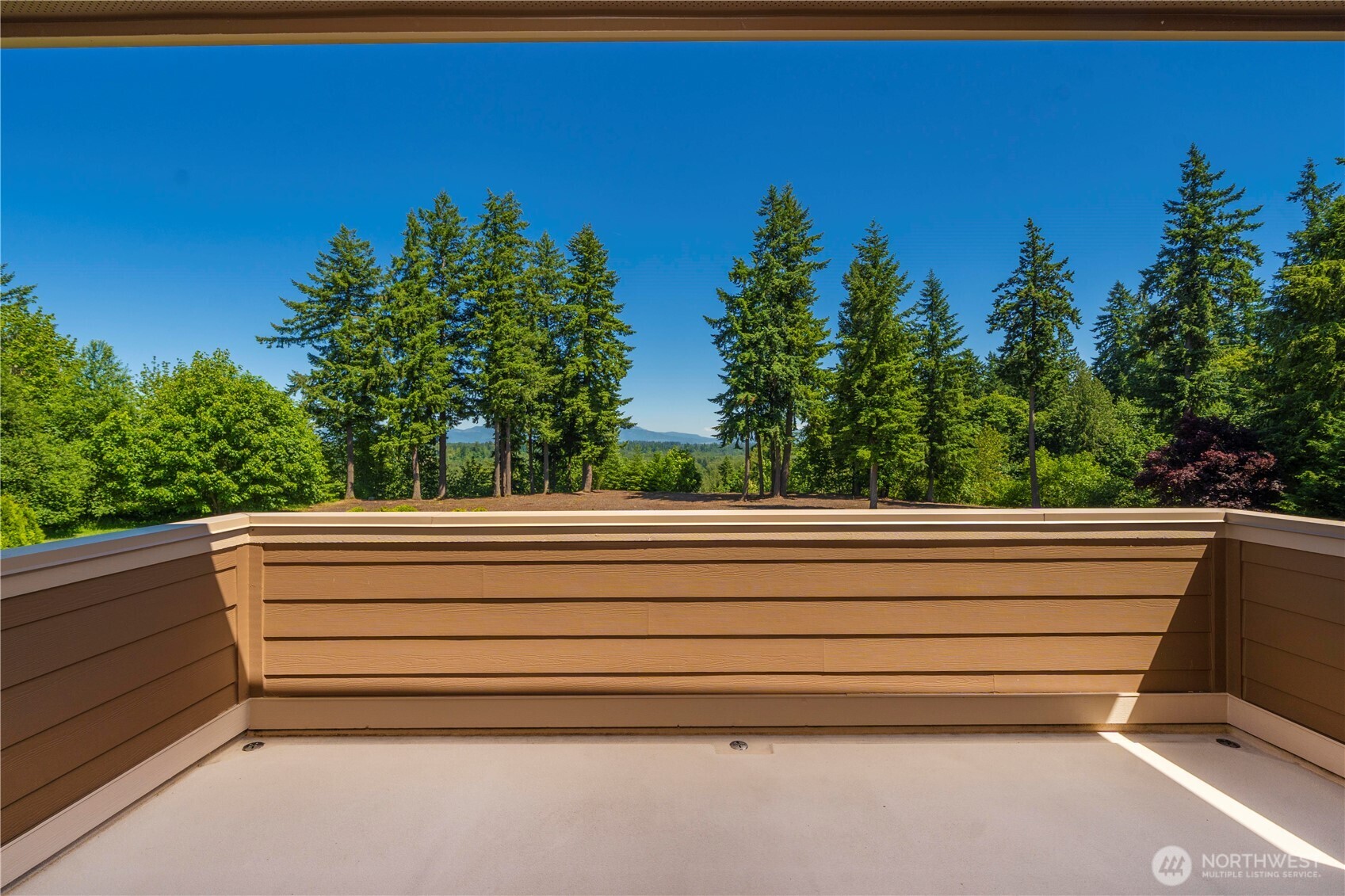Deck off Primary BR overlooks back yard w/Cascade views.