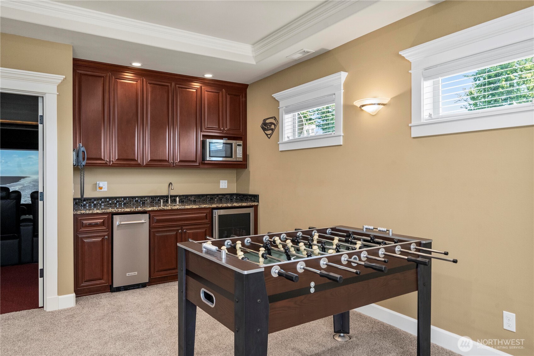 Wet bar in bonus room.
