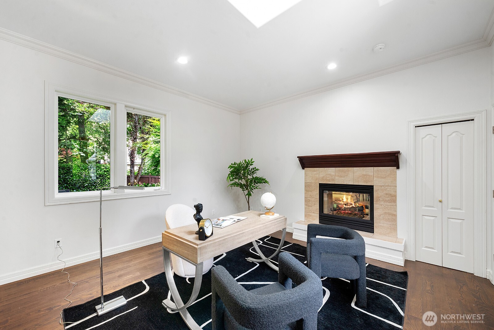 Main floor large office with fireplace