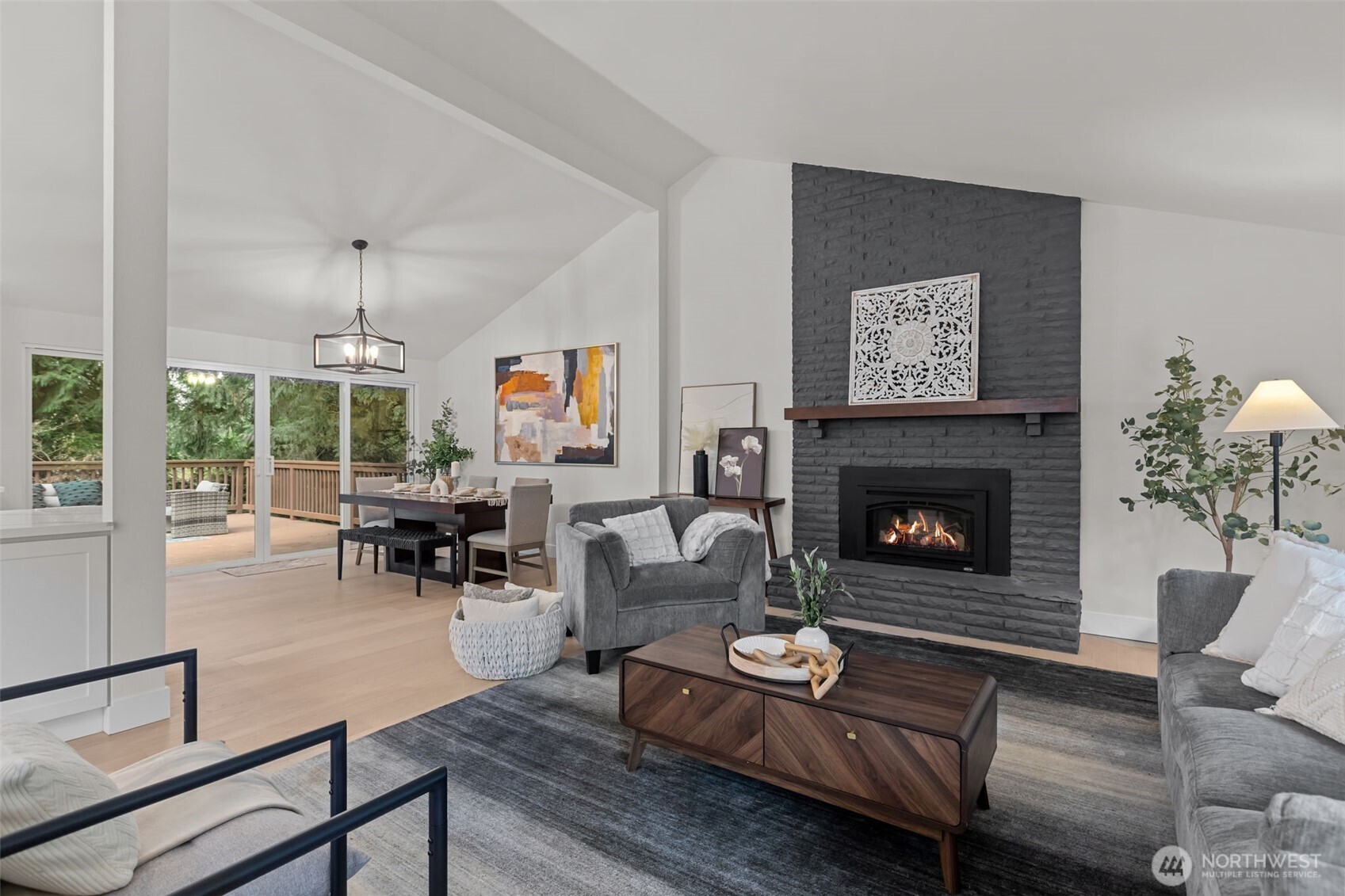 The great room style allows for flexible layouts depending on the size of your party.