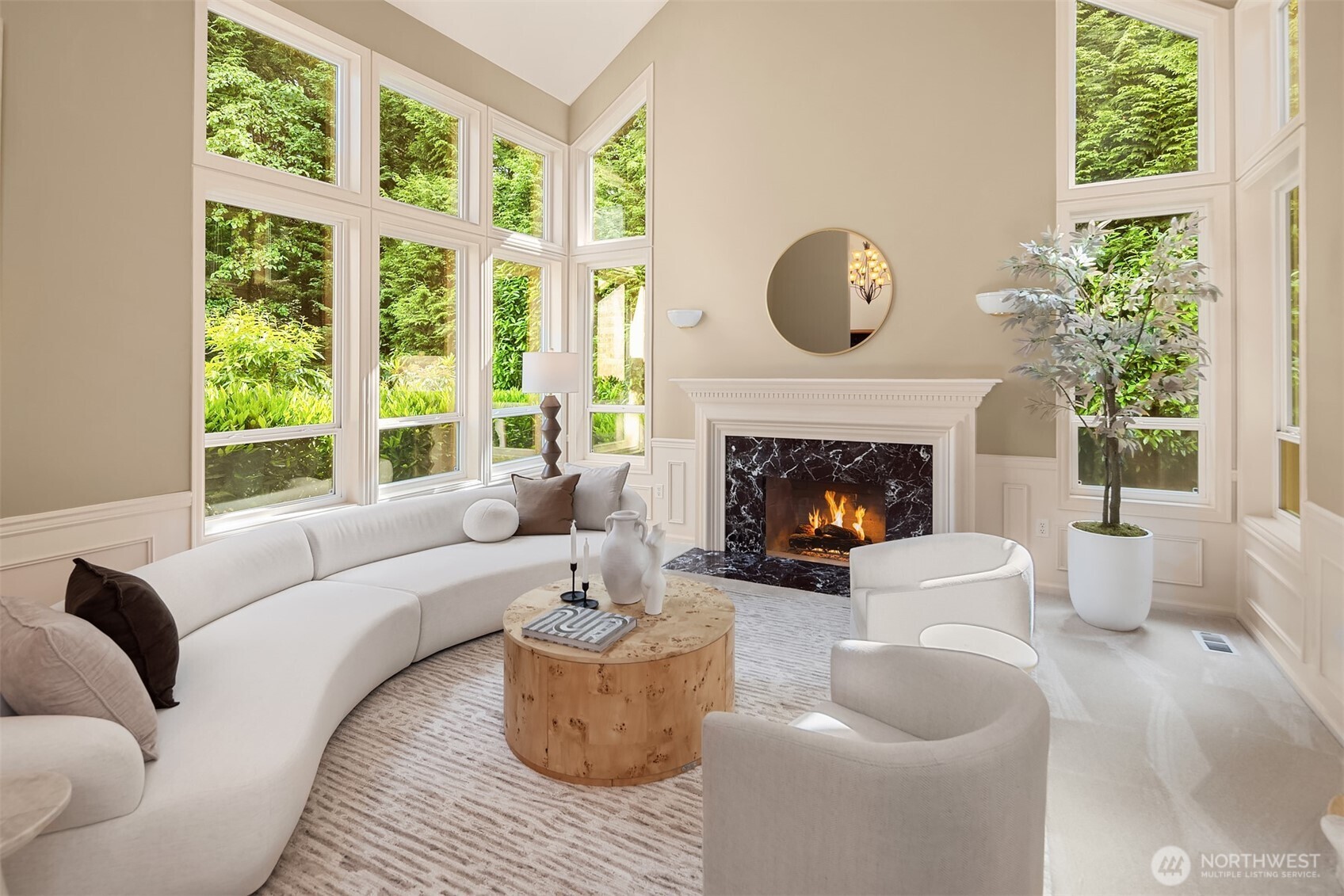 Vaulted ceilings and large windows allow for an abundace of light.