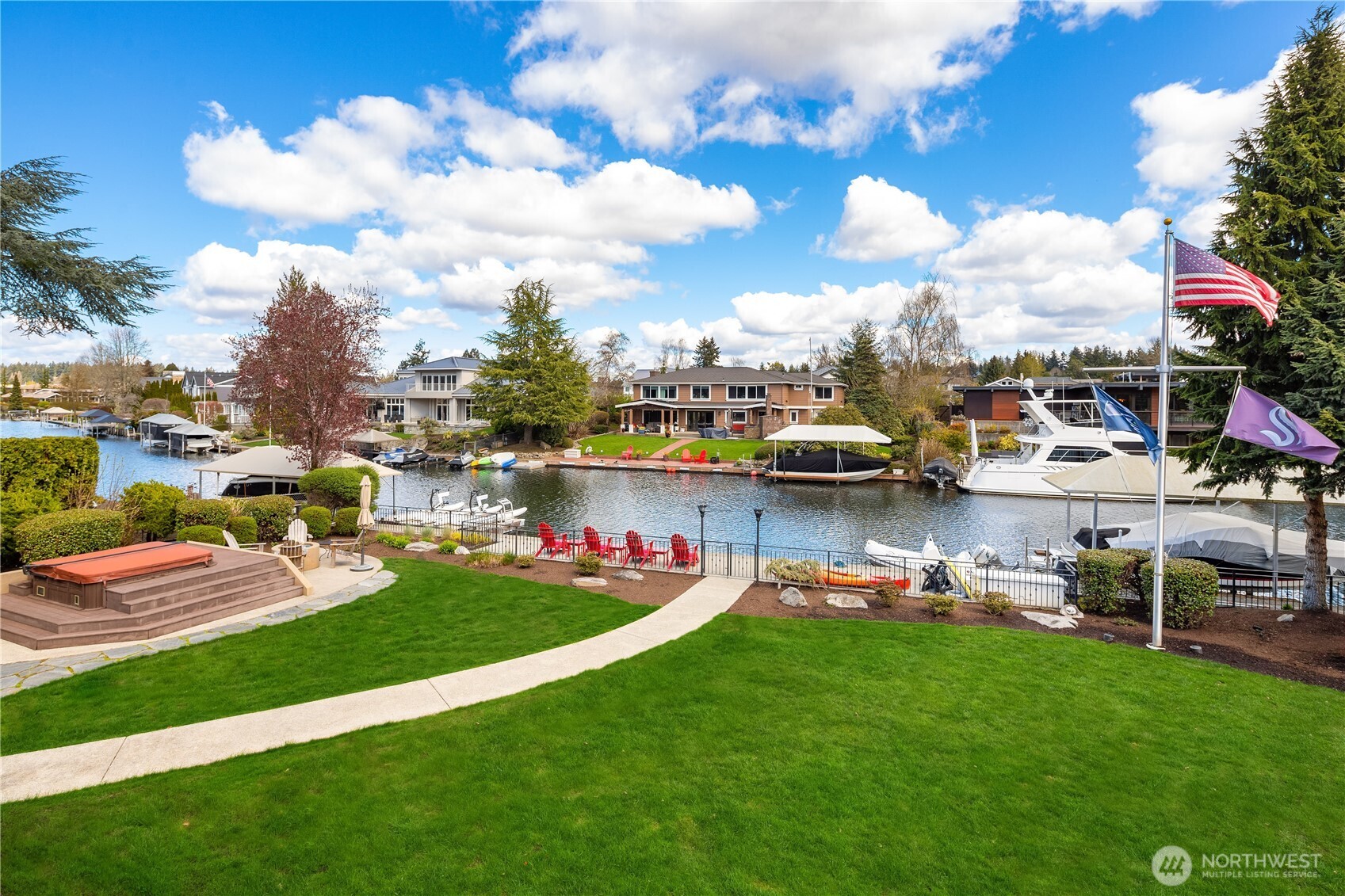 Flat yard with hot tub