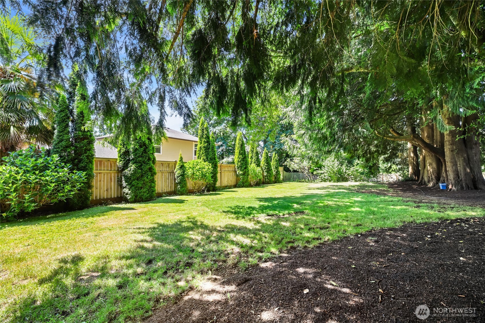 Sunny area of backyard is perfect for garden beds or a dog run.