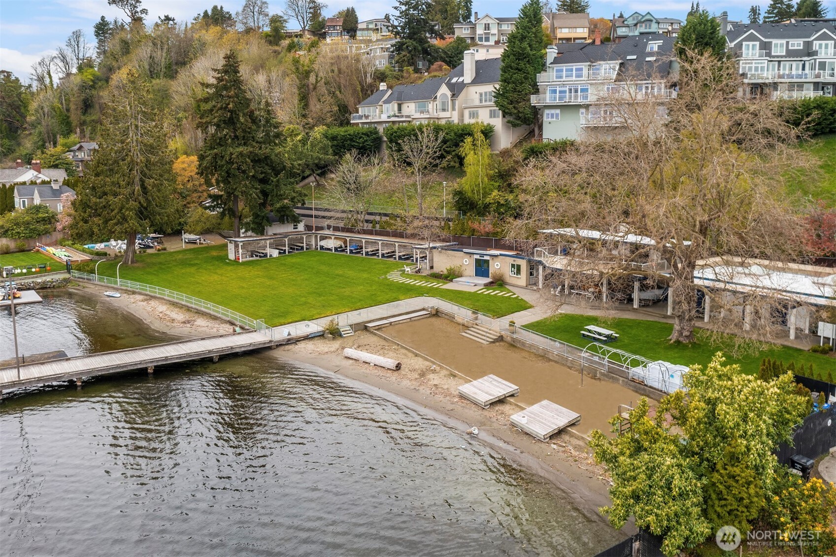 Aerial perspective of this coveted street-to-street lot along the tree-lined Boulevard—just steps from Laurelhurst Beach Club and community greenspace.