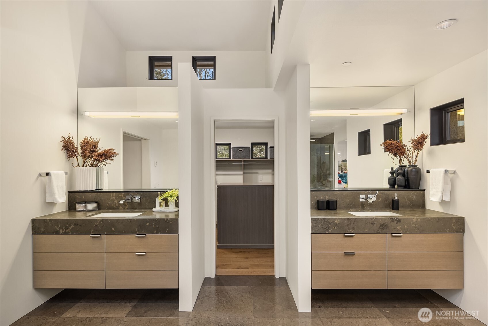 Primary bathroom with walk-in closet.