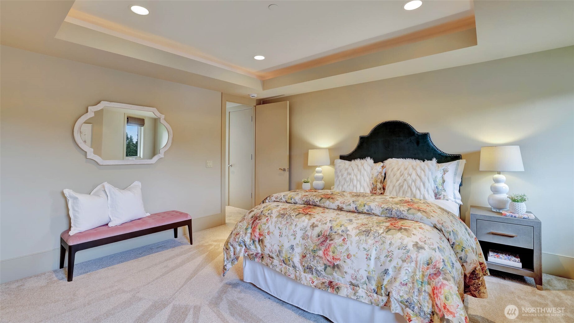 Second bedroom on upper level with 3/4 bath steps away.