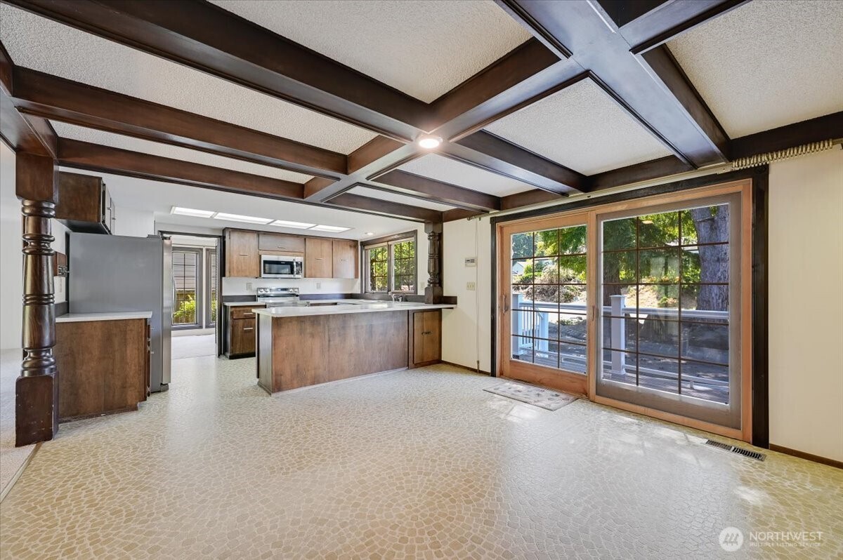 View from eating area towards the kitchen