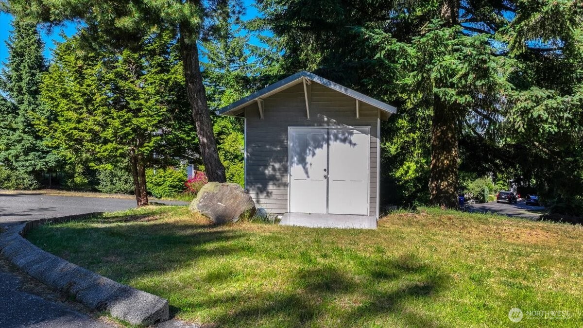 Storage shed in front yard