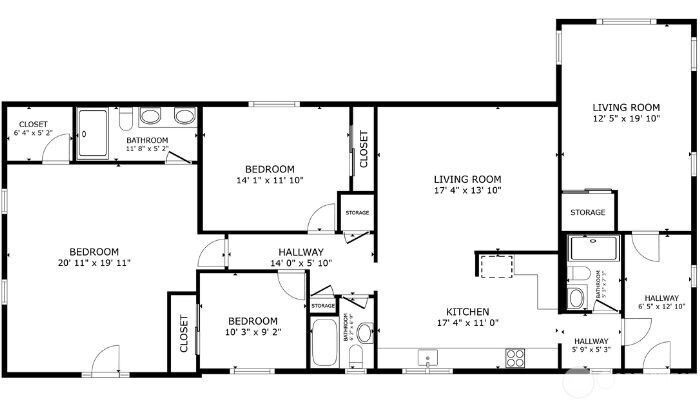 Floor plan of home. Second living room could be used as a 4th bedroom. Measurements are approximate.