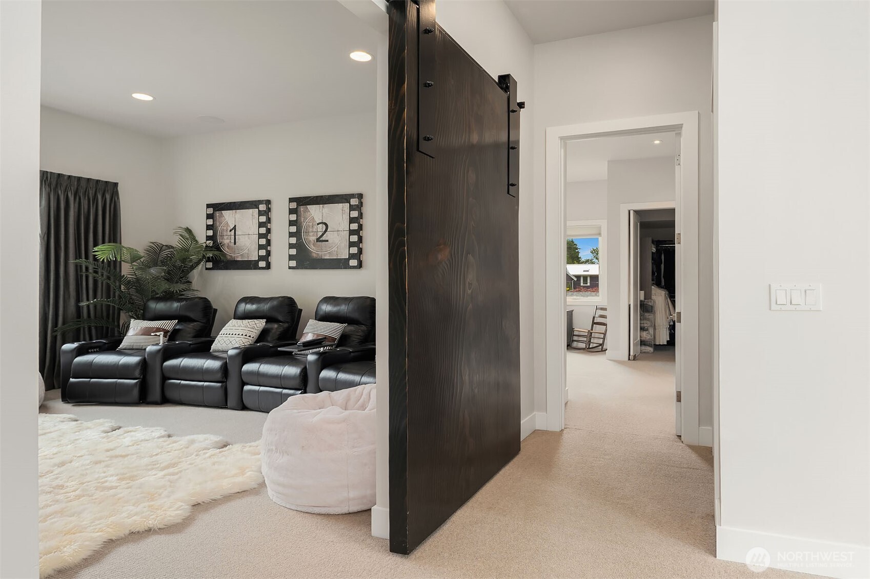 Bonus room with a barn door