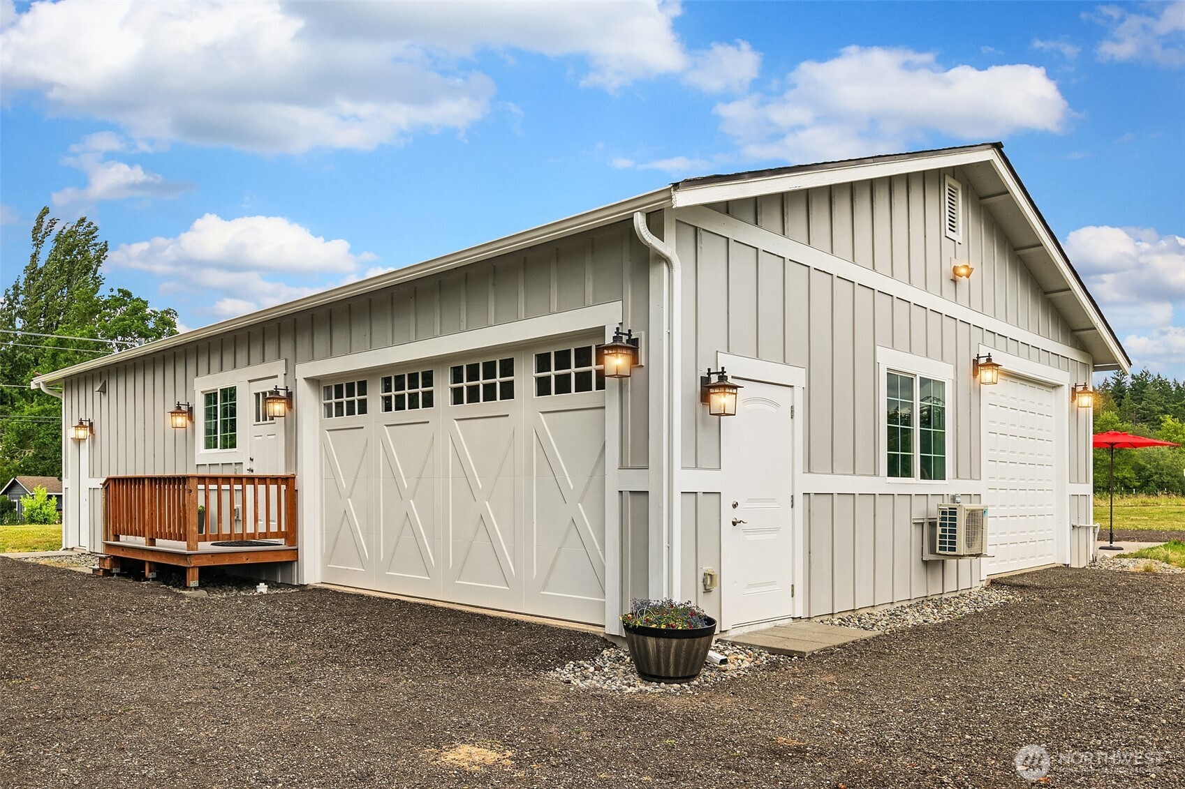 Separate entrance for shop with one double door and one RV 10x10 foot door