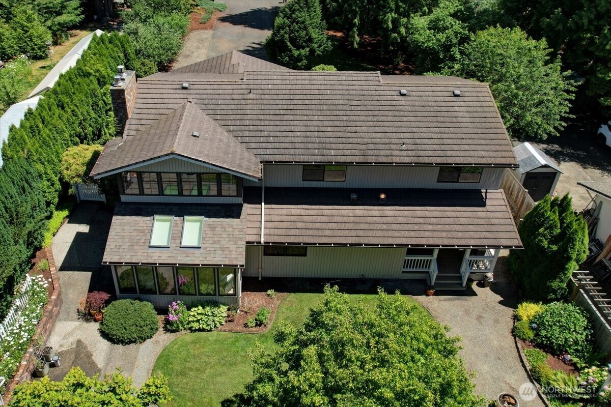 Overhead view of the backyard.