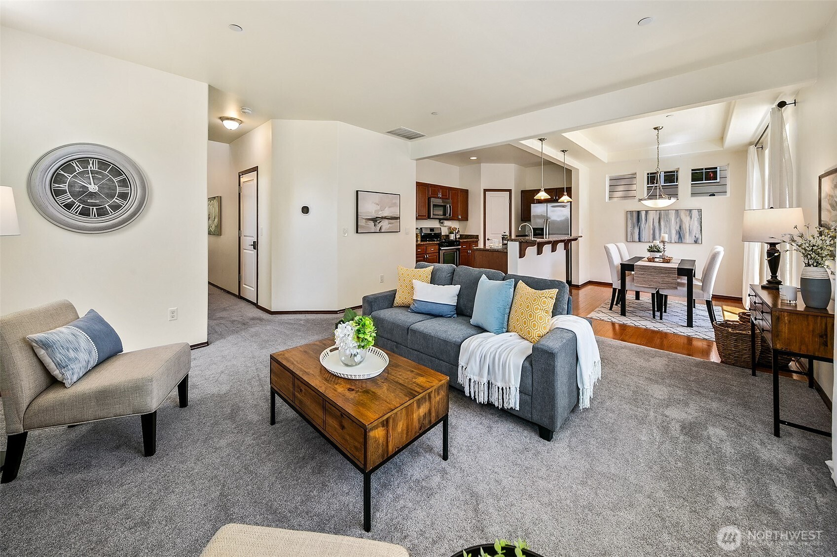 Open-concept living, dining and kitchen