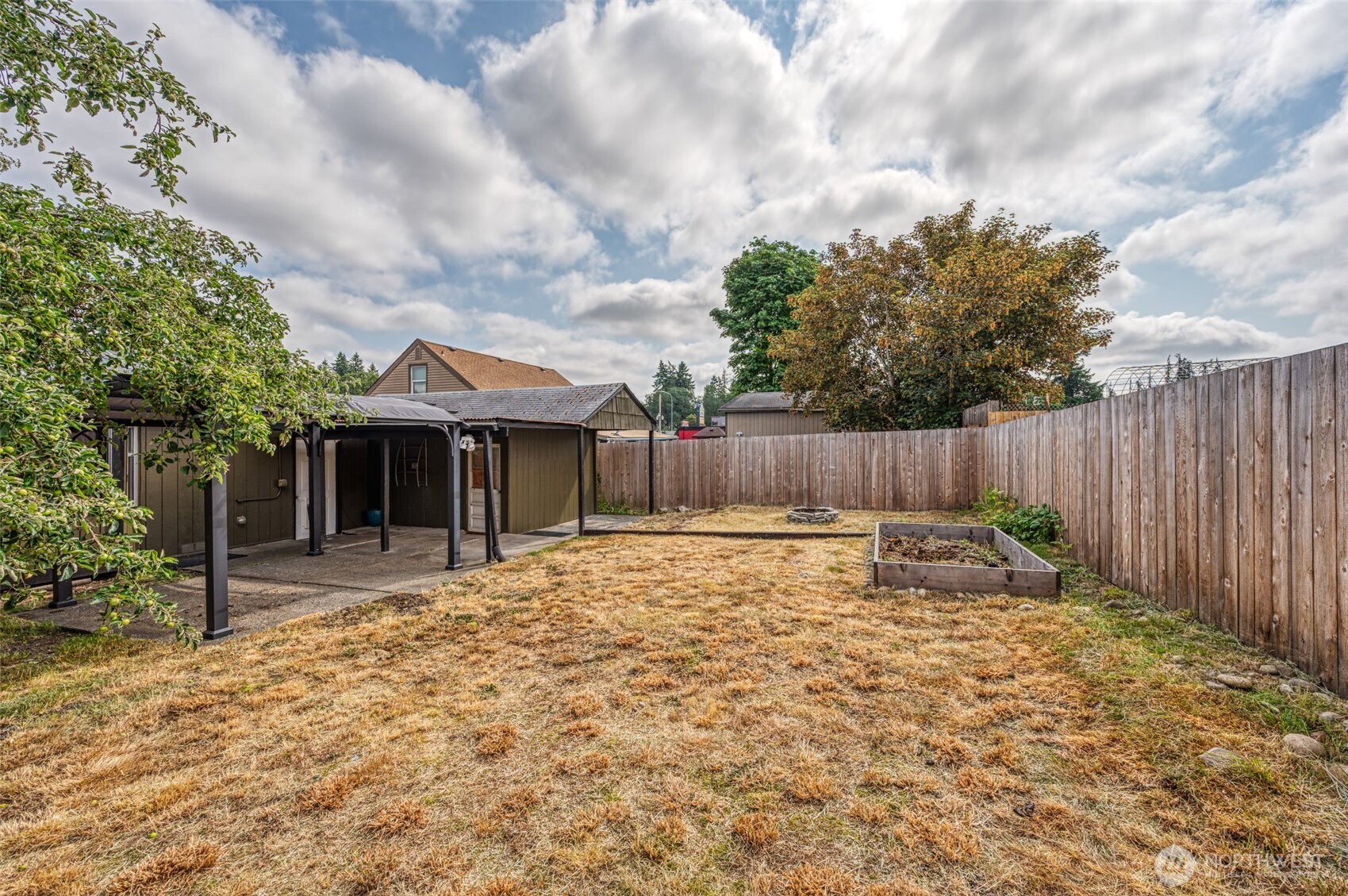 Wood fencing for privacy.