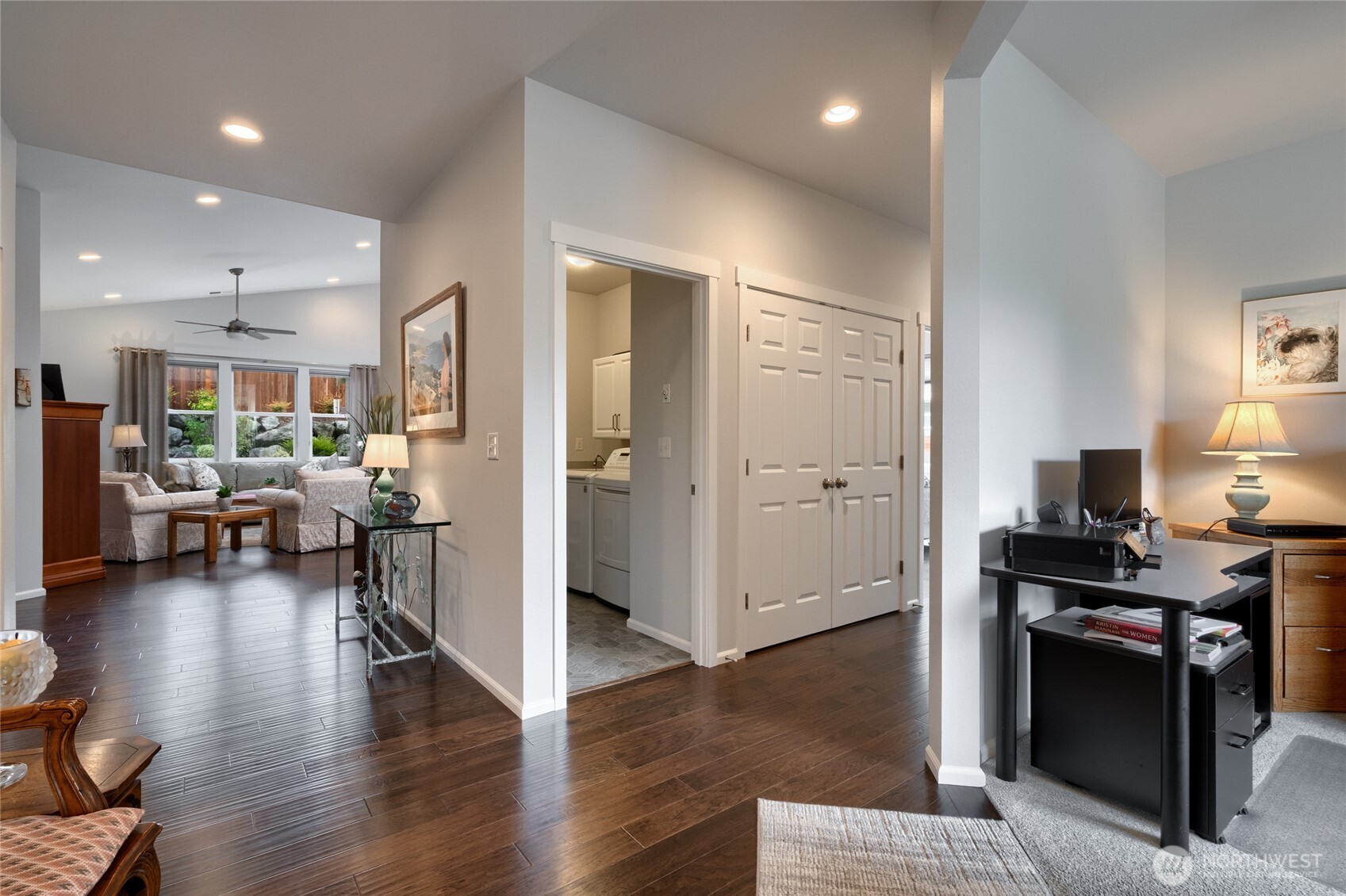 Convenient steps to upper level.