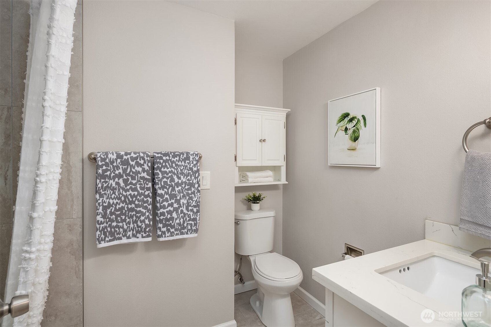 Large hallway bathroom.