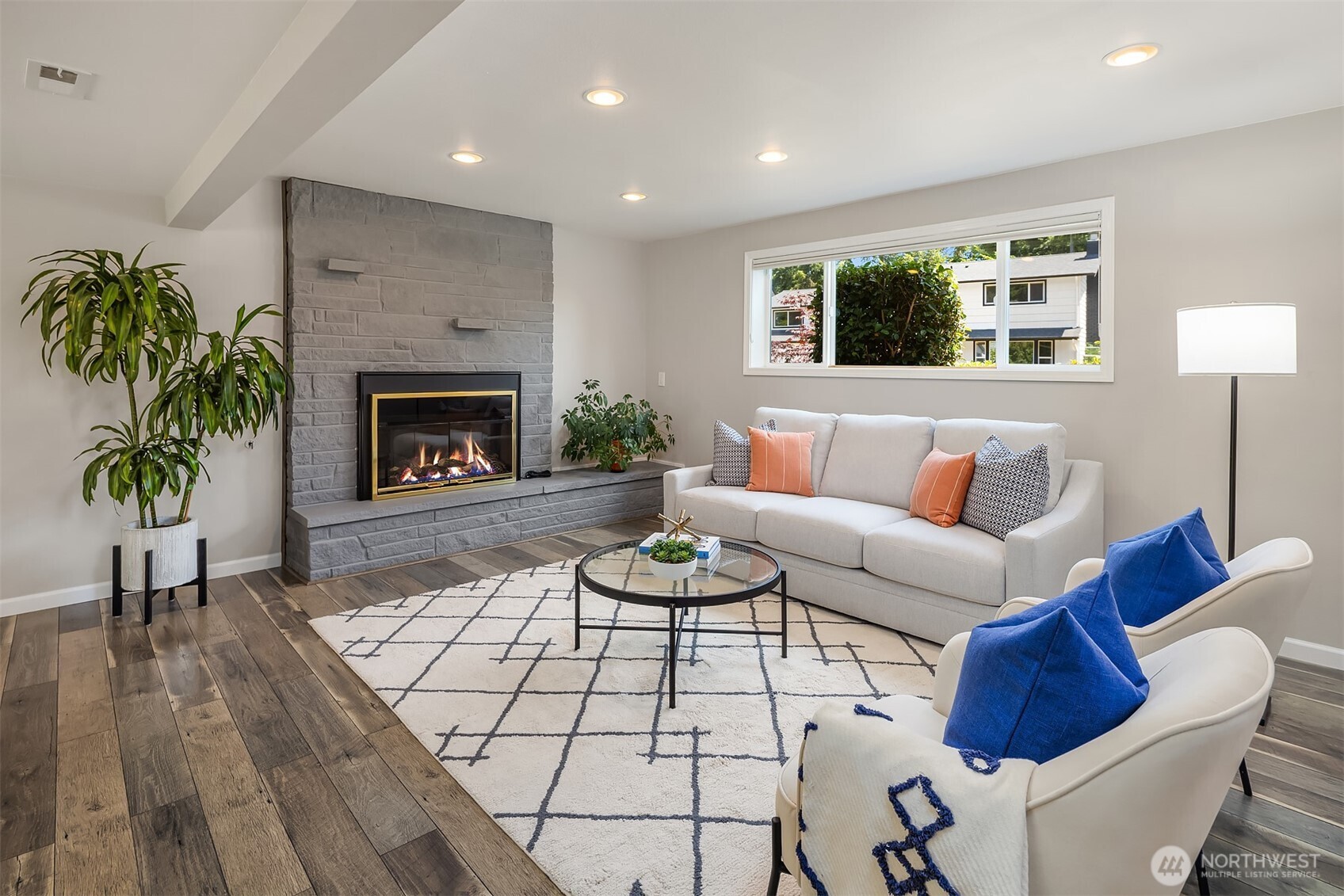 Lower level with gas fireplace.