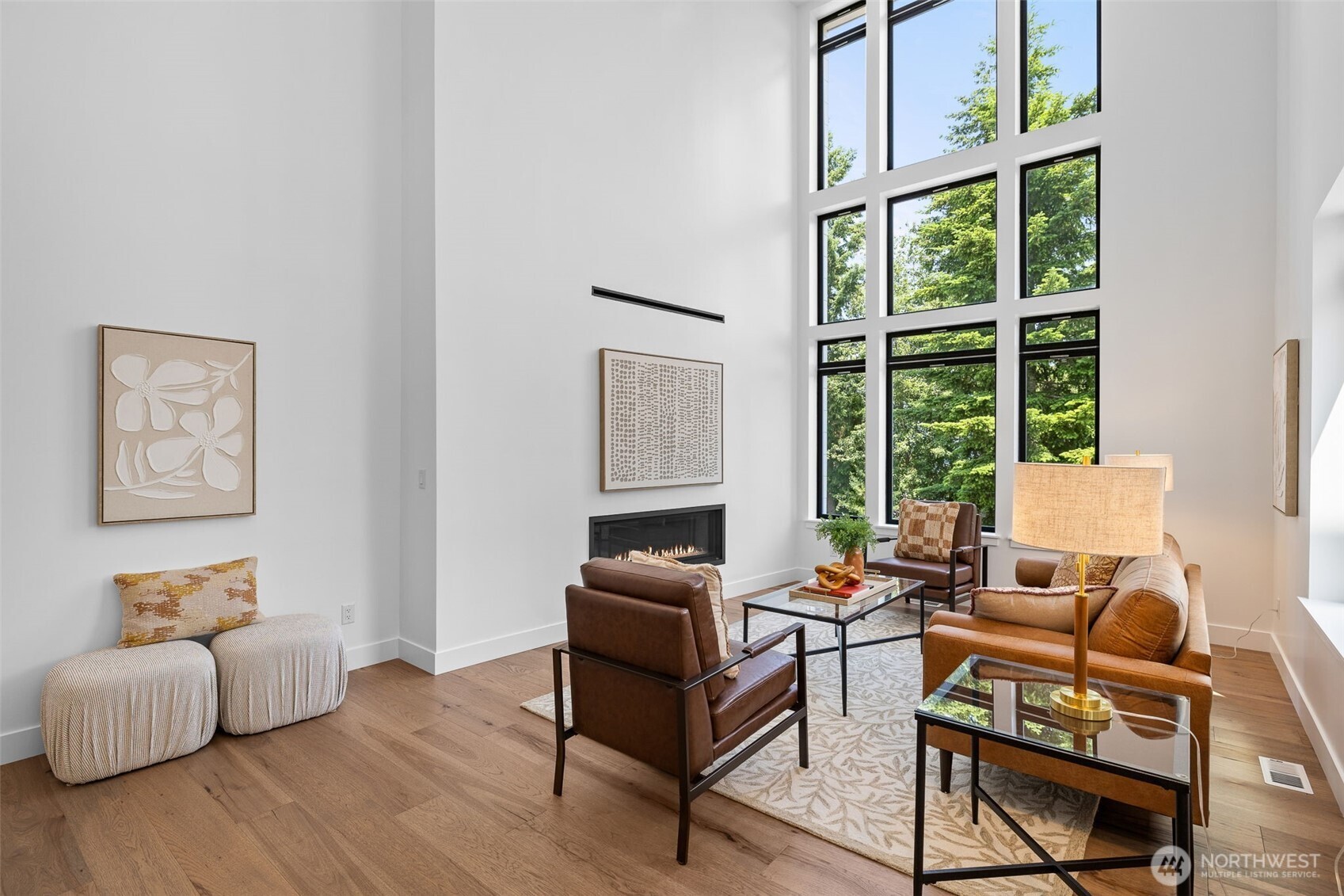 Great Room area with soaring vaulted ceilings