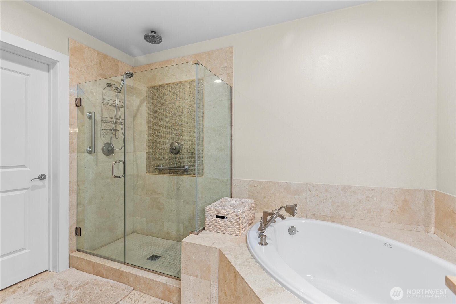 . . infinity glass shower and separate water closet.