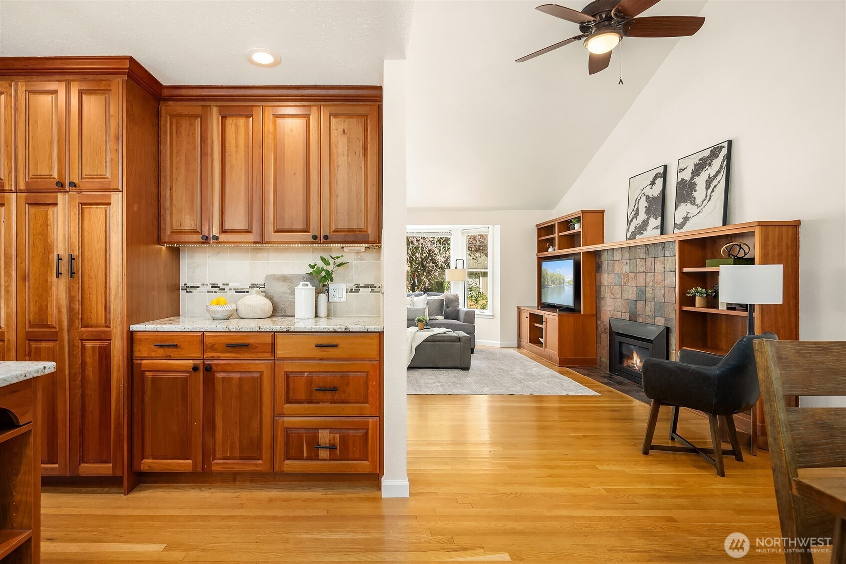 Kitchen open to living area