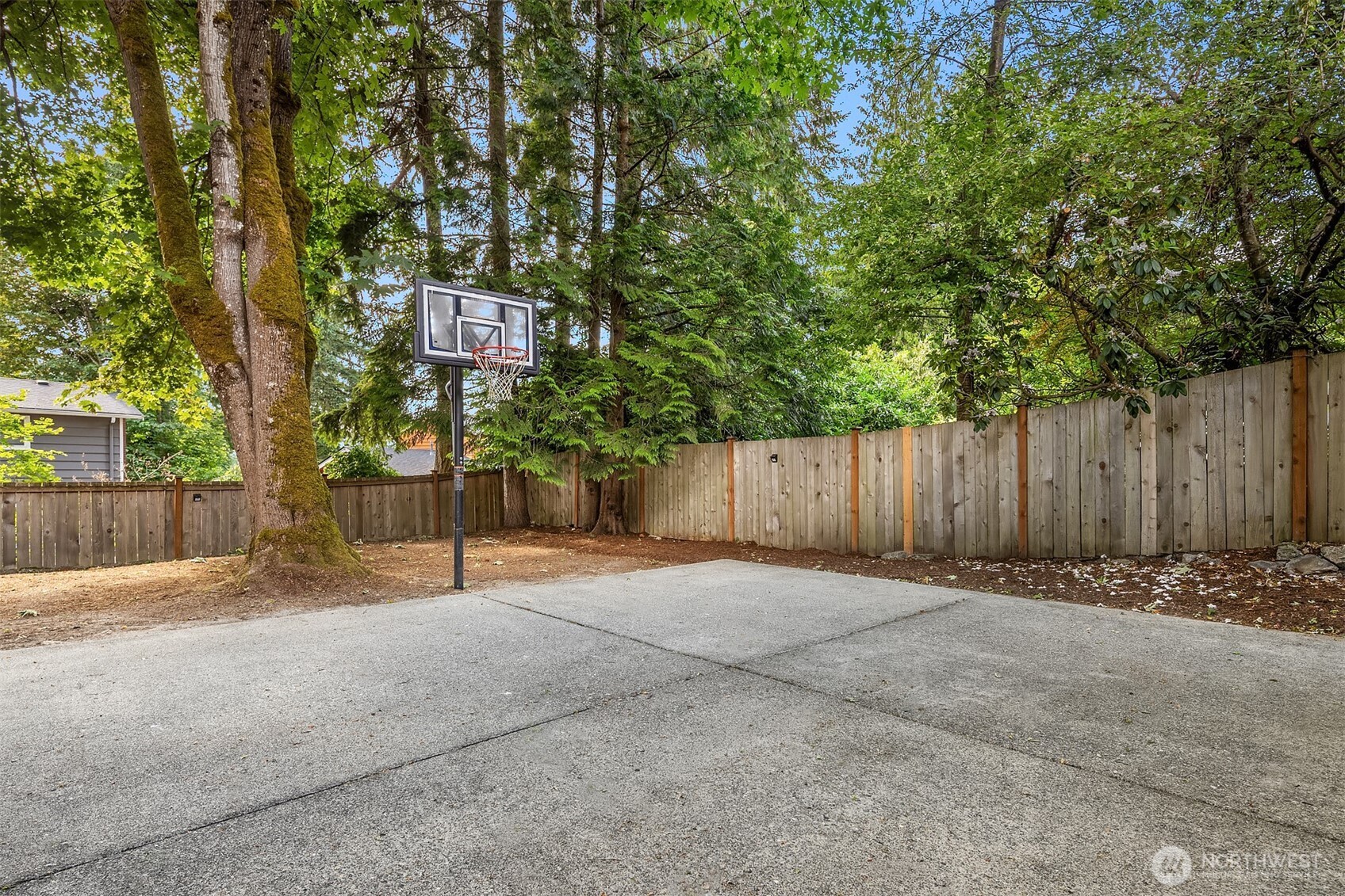 Lower patio with basketball hoop