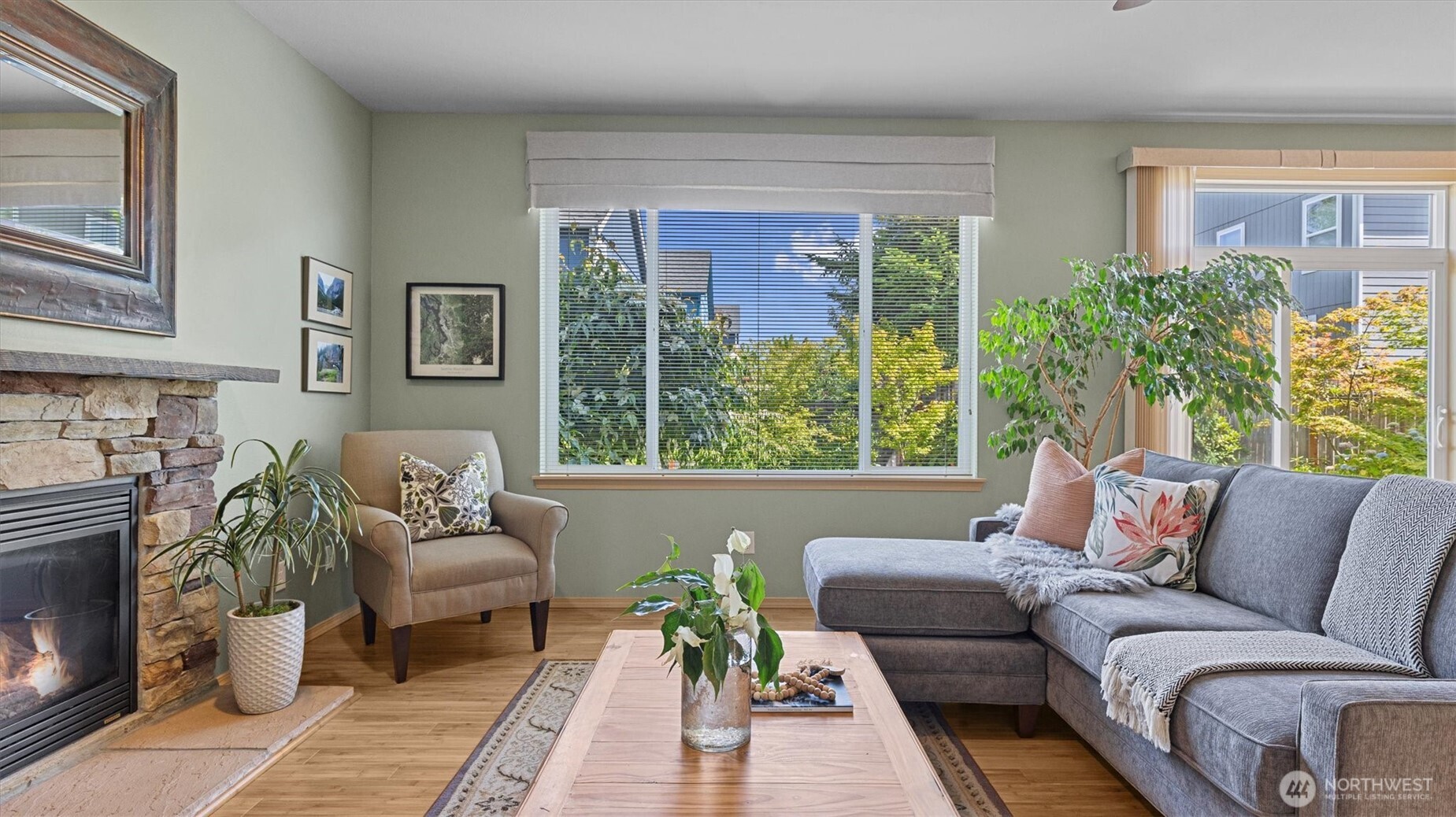 Overlook the gorgeous landscaping from your couch