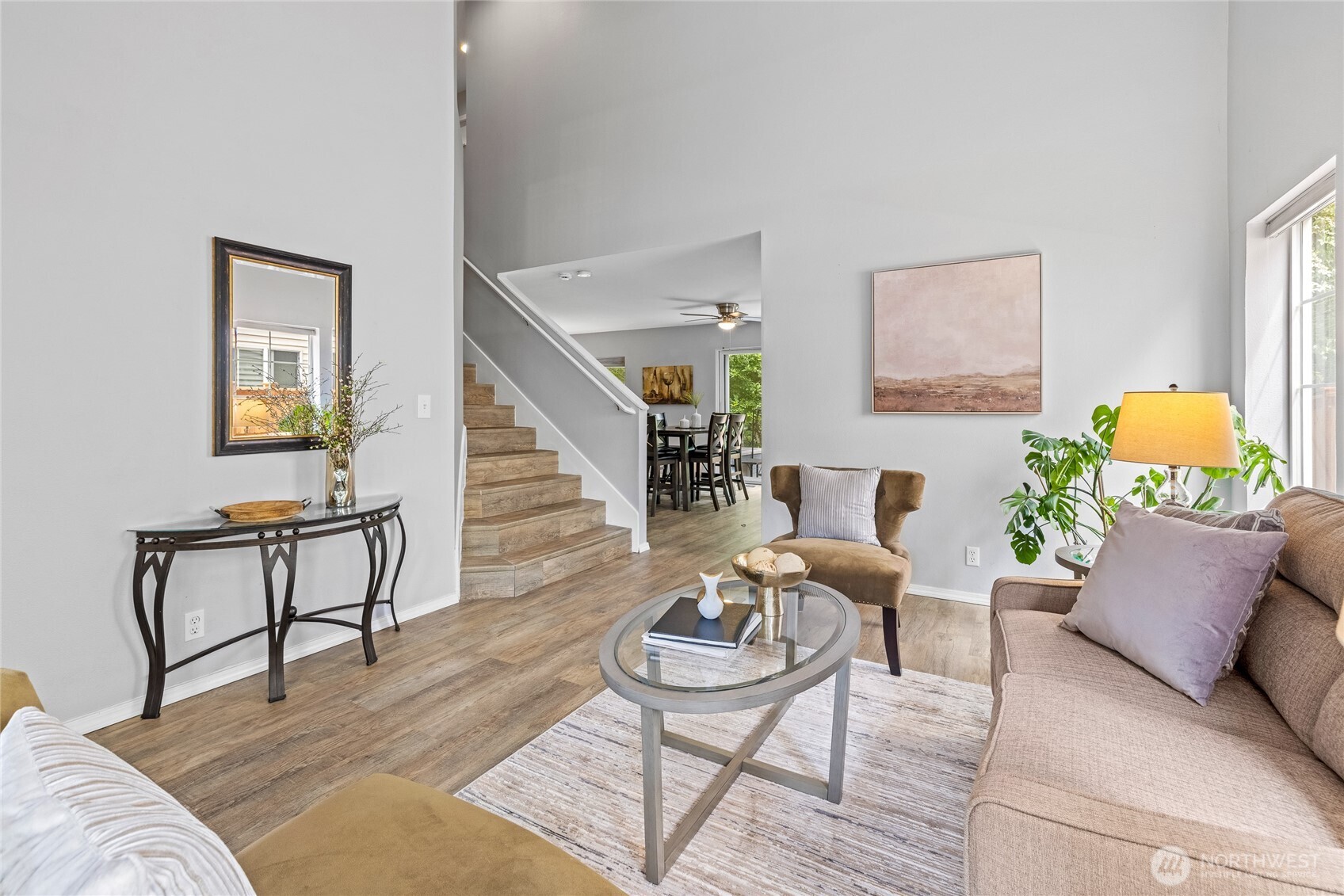 Enter into the Living area with vaulted ceilings