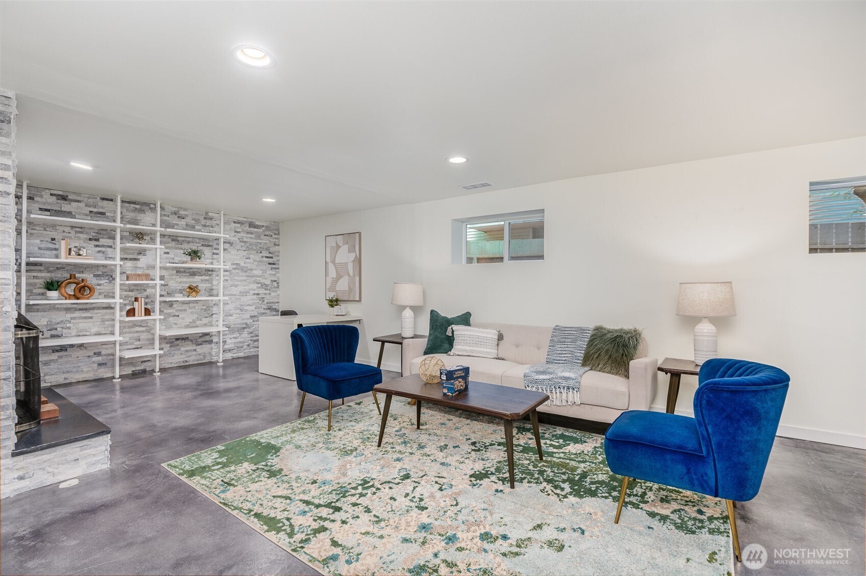 Spacious Great Room with fireplace on lower level
