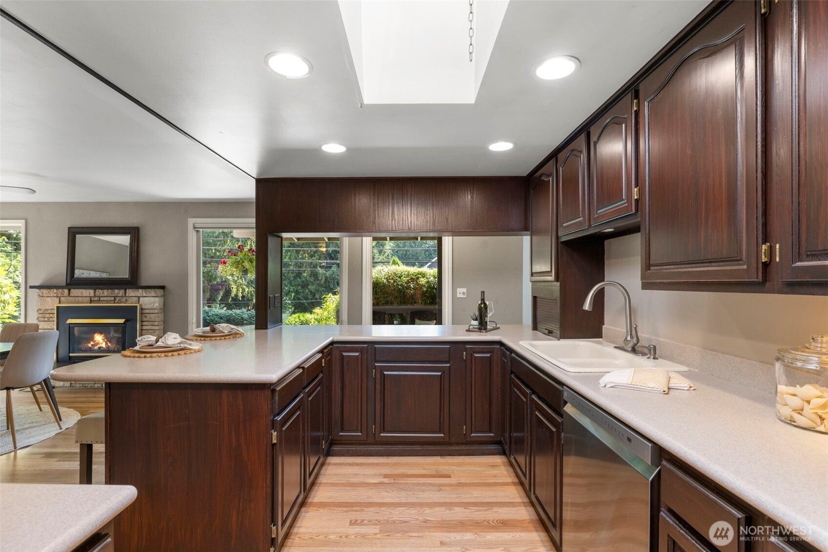 Ample countertop and cabinet space