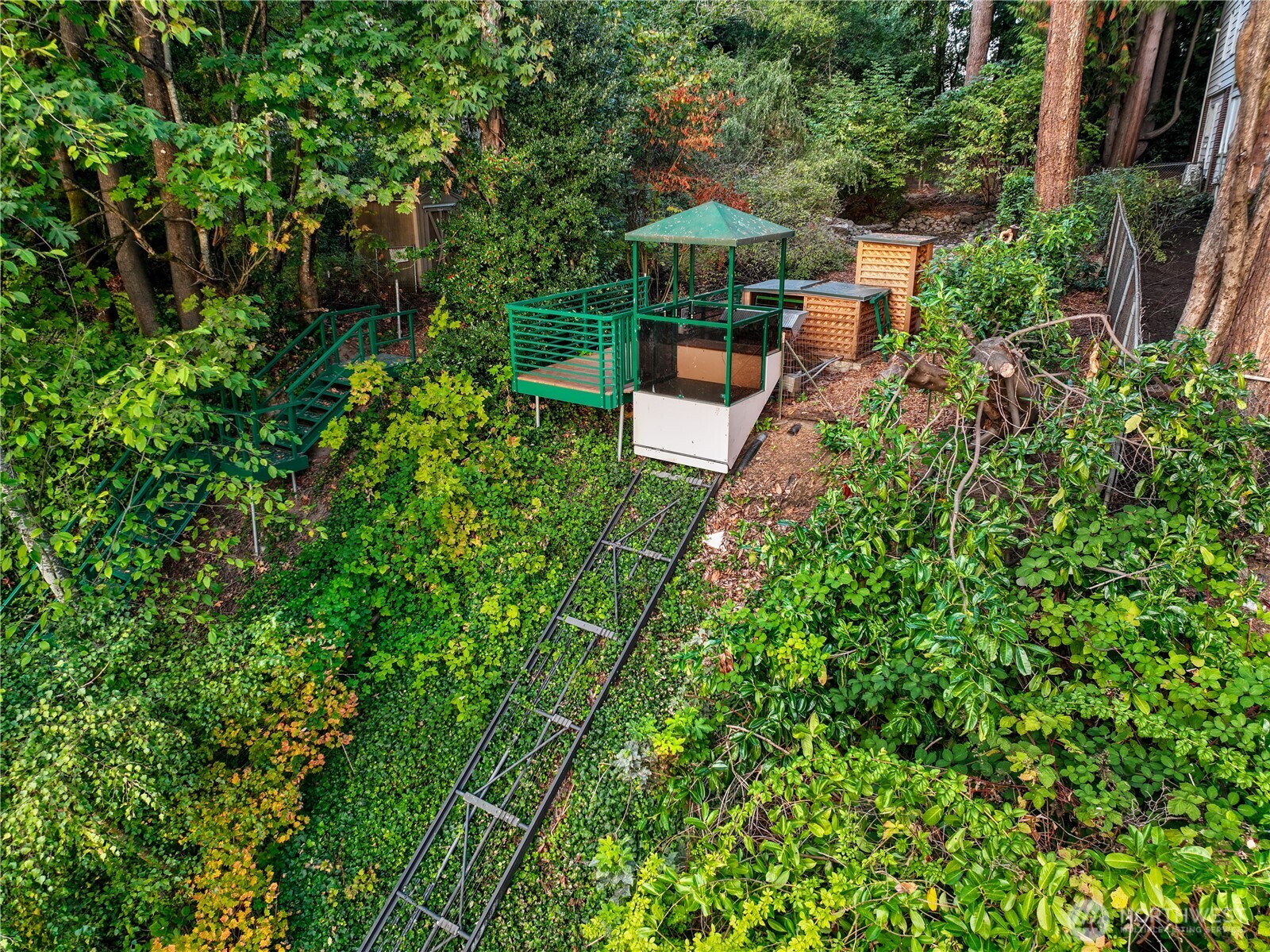 An inclined tram glides through the forested hillside, offering a memorable and convenient connection between the home and its lakeside amenities. Surrounded by mature trees and native understory, the ride becomes an immersive passage through the preserve’s protected natural landscape—linking daily living with the rhythms of the water and woods below.