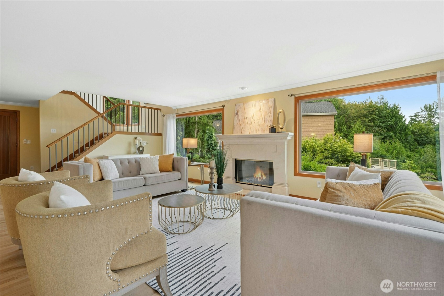Bright living room with picture-perfect outlook