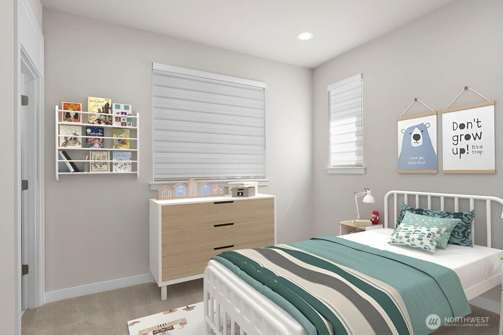 Virtual staging. Large secondary bedroom upstairs has its own attached 3/4 bath too!