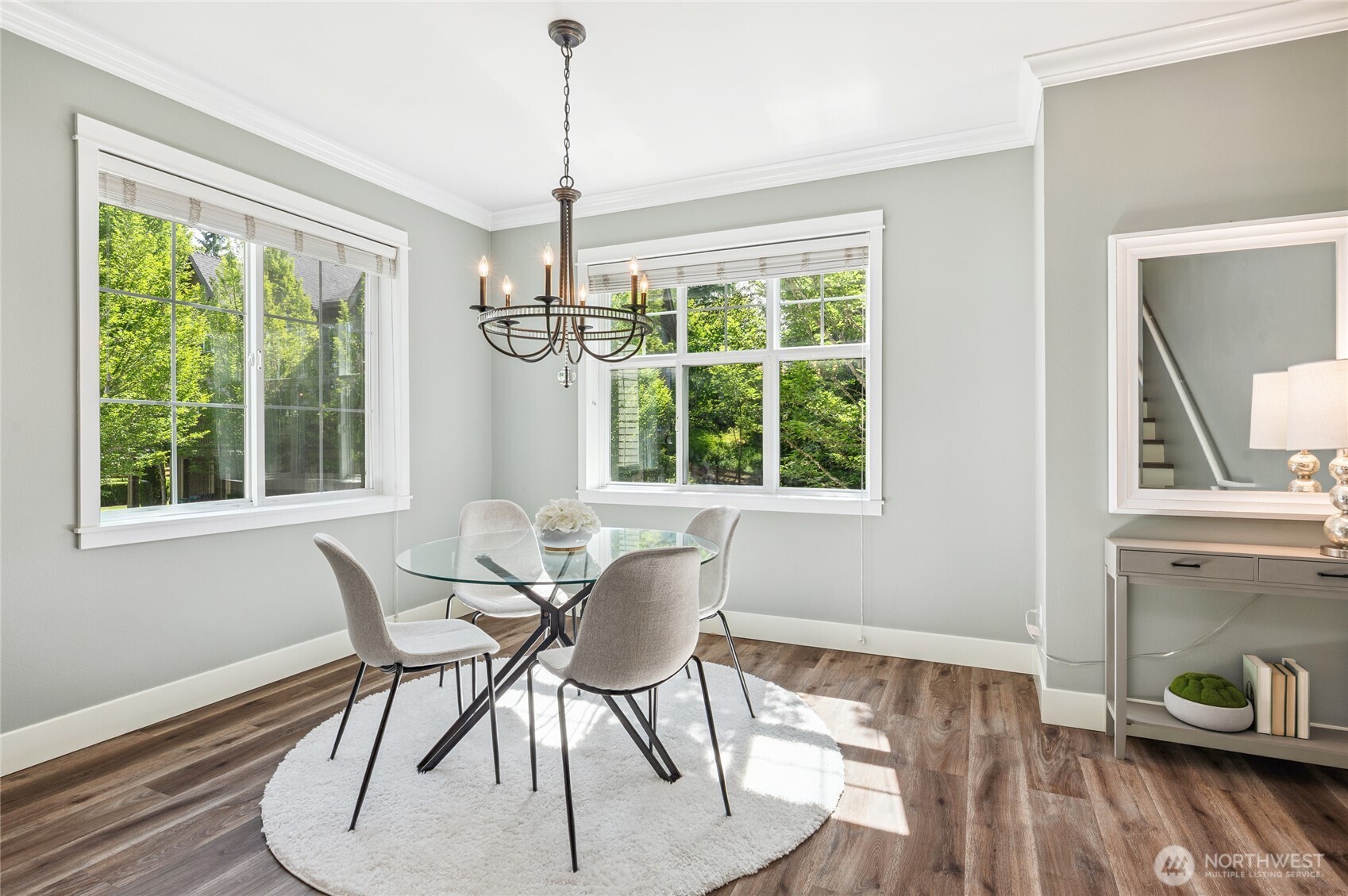 Open-concept dining area filled with natural light.