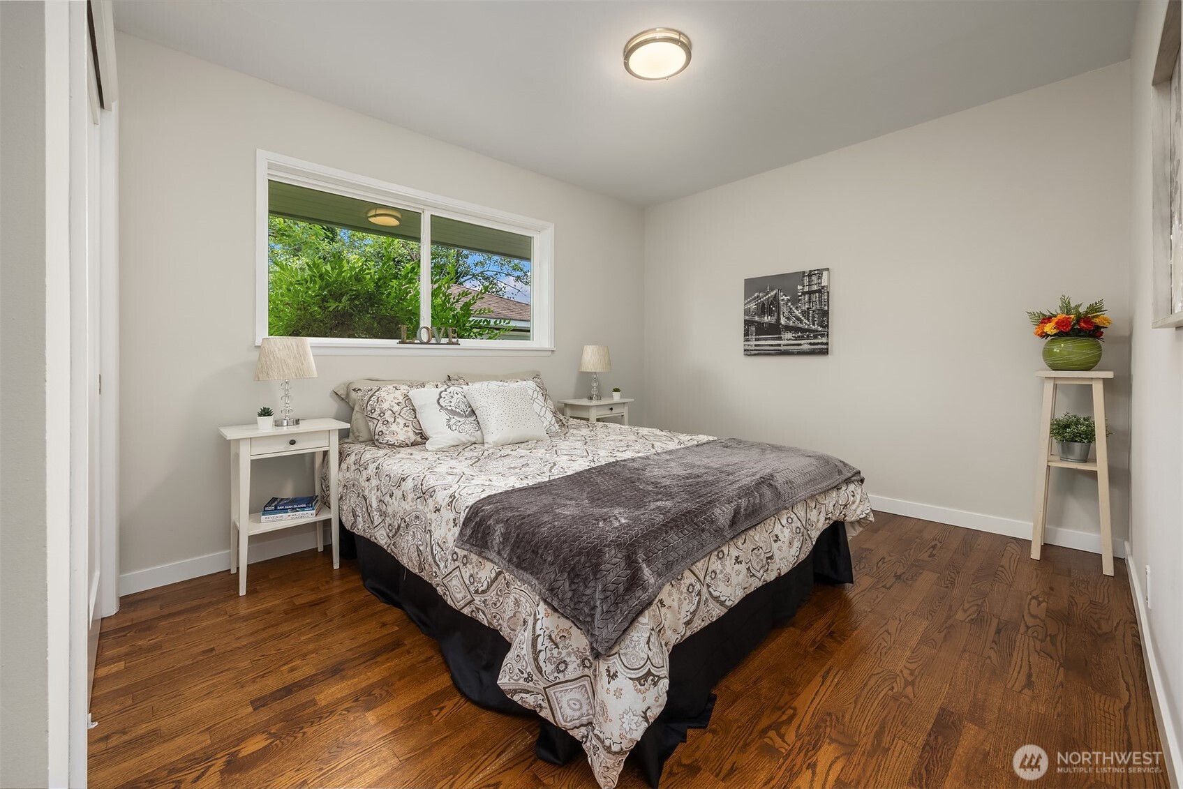 Secondary bedroom is large and can easily accommodate a queen bed.