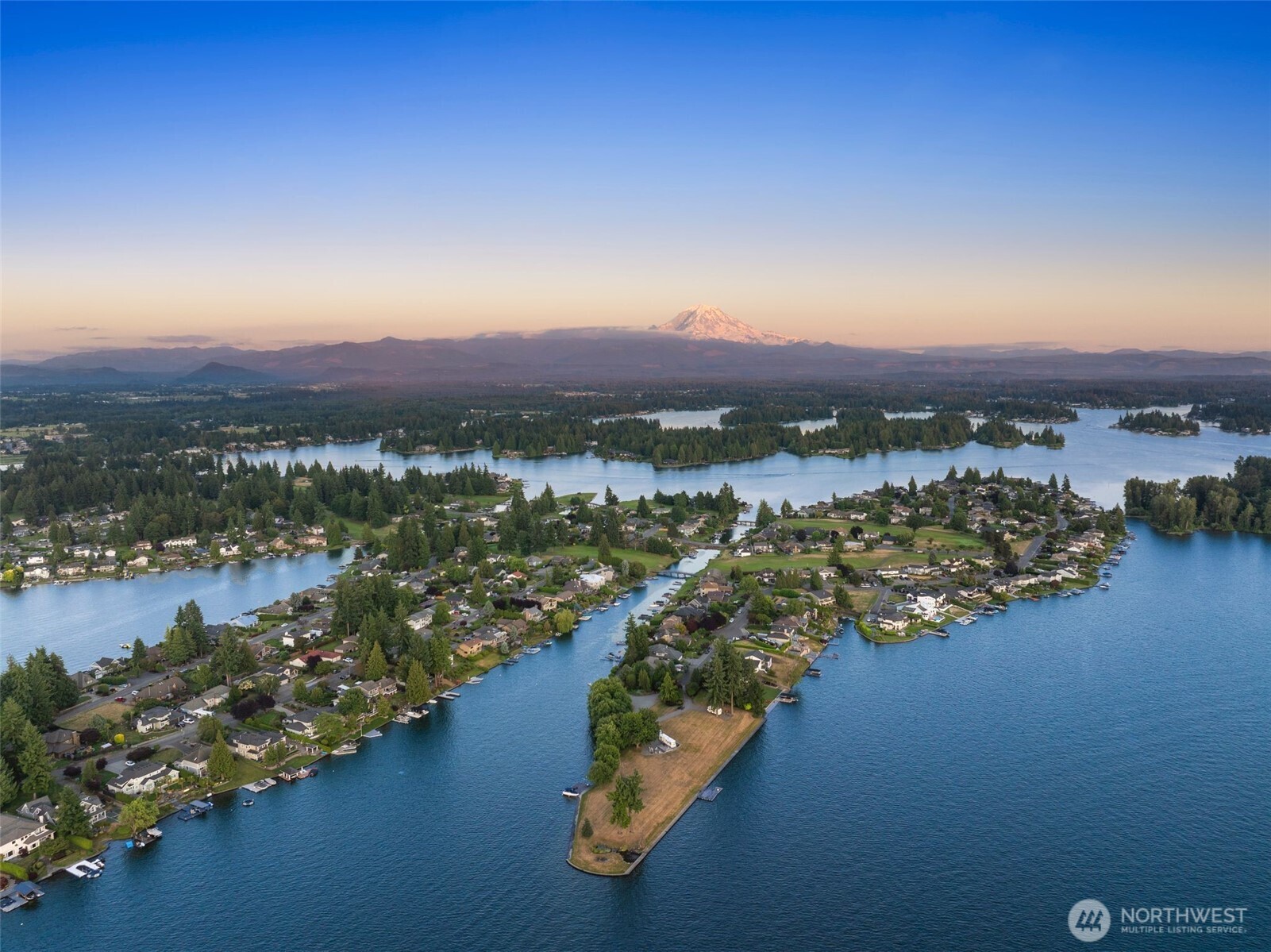Lake Tapps offers 45 miles of shoreline with spectacular Mt Rainier views.