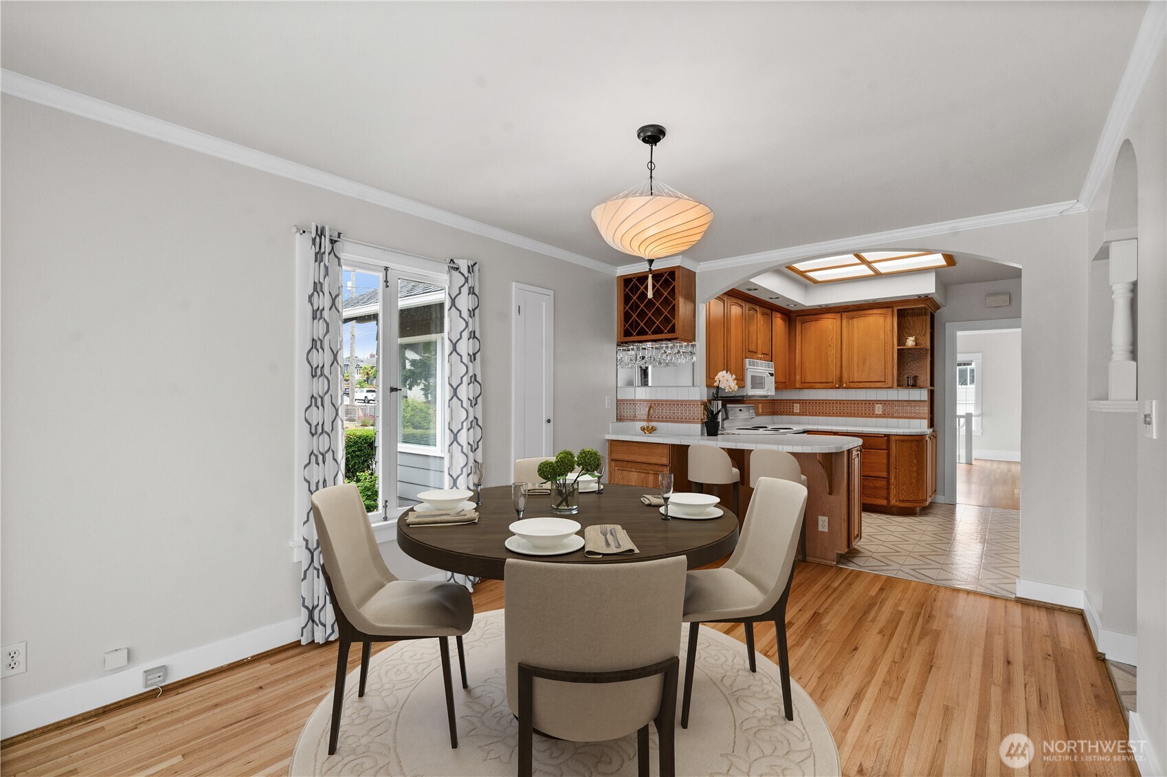 Kitchen flows into the dining room