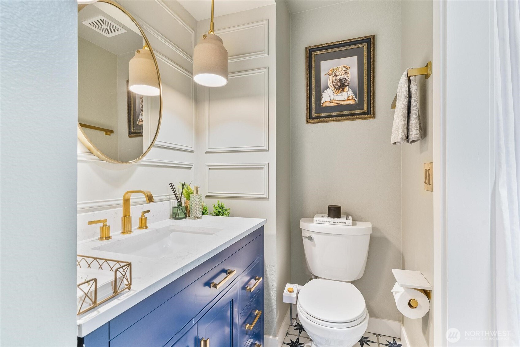 Vanity/toilet closest to hallway
