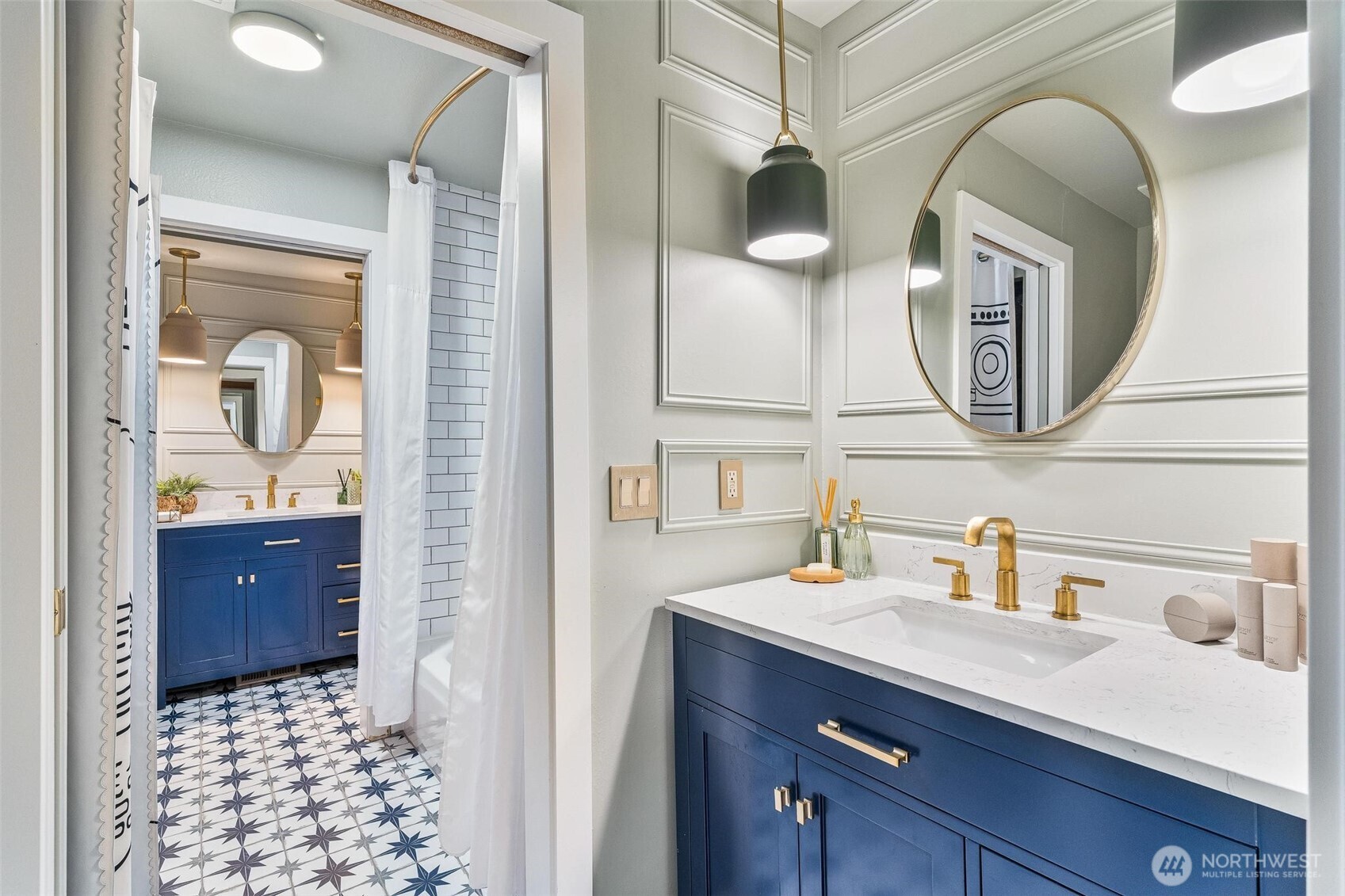 Adjoining bathroom with shared tub