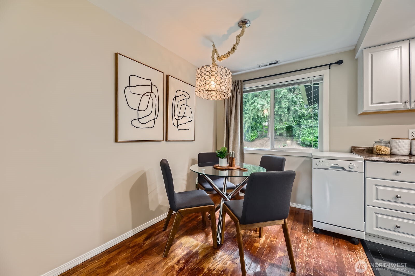 Three bedrooms with lots of storage. Hardwood floors throughout.