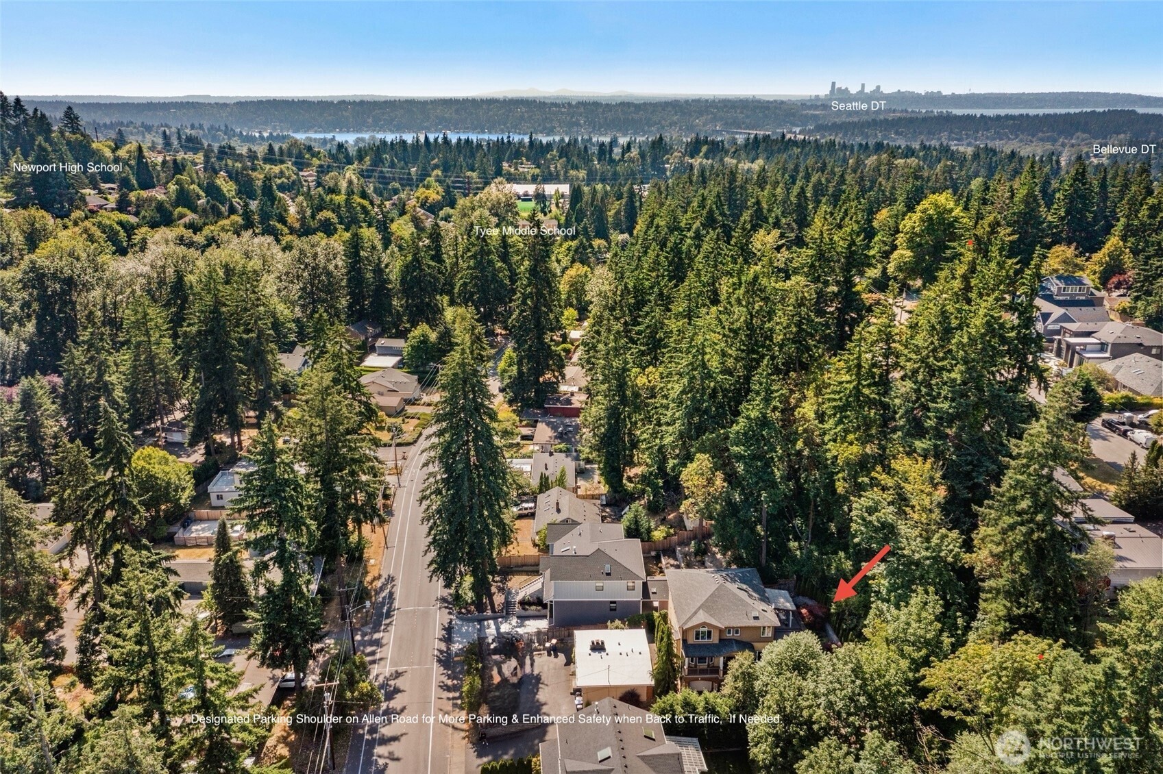 Prime, peaceful location away from freeway noise, with swift access to downtown. A designated parking shoulder on Allen Road provides extra parking and added safety when needed. The driveway offers ample space to pull forward directly into traffic without the need to back out.