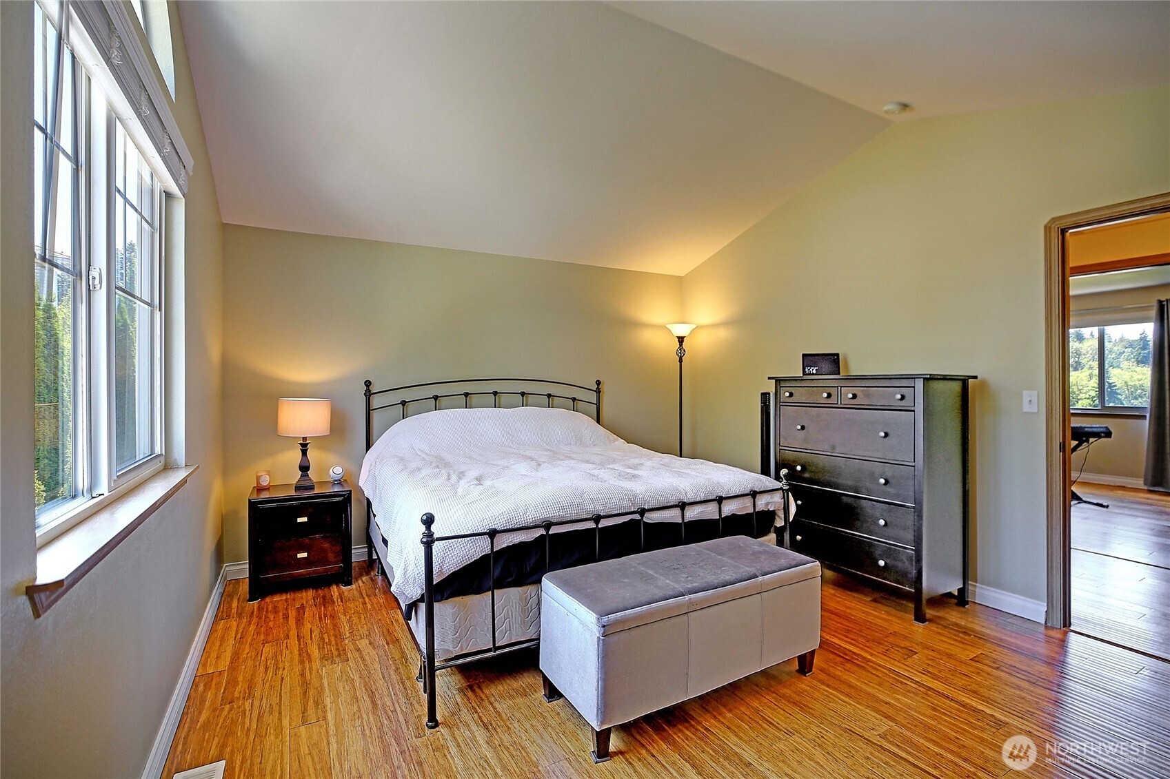 Another view of the primary to hall and spare bedroom. Note the bamboo hardwoods throughout.