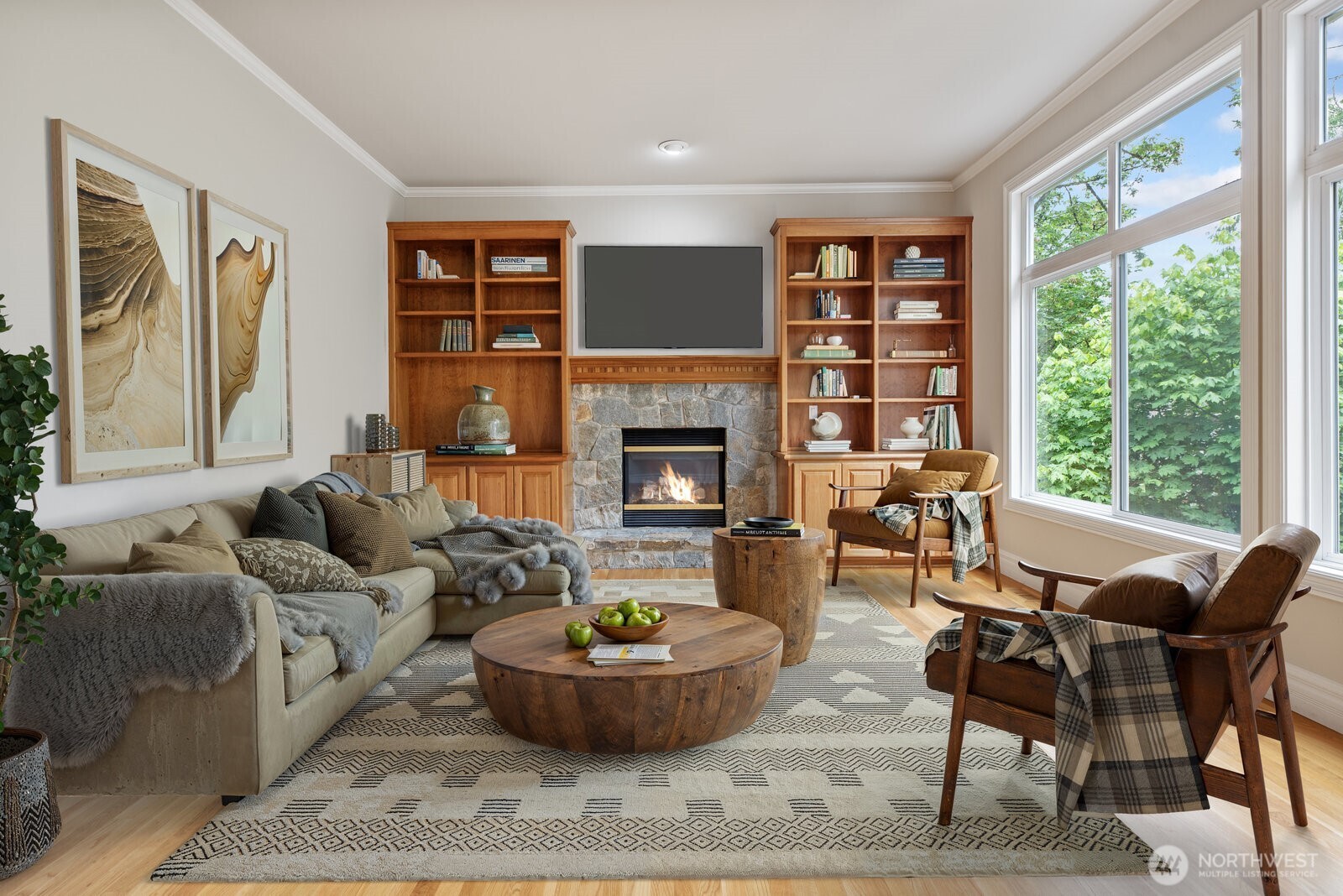 Family room with large windows for plenty of daylight