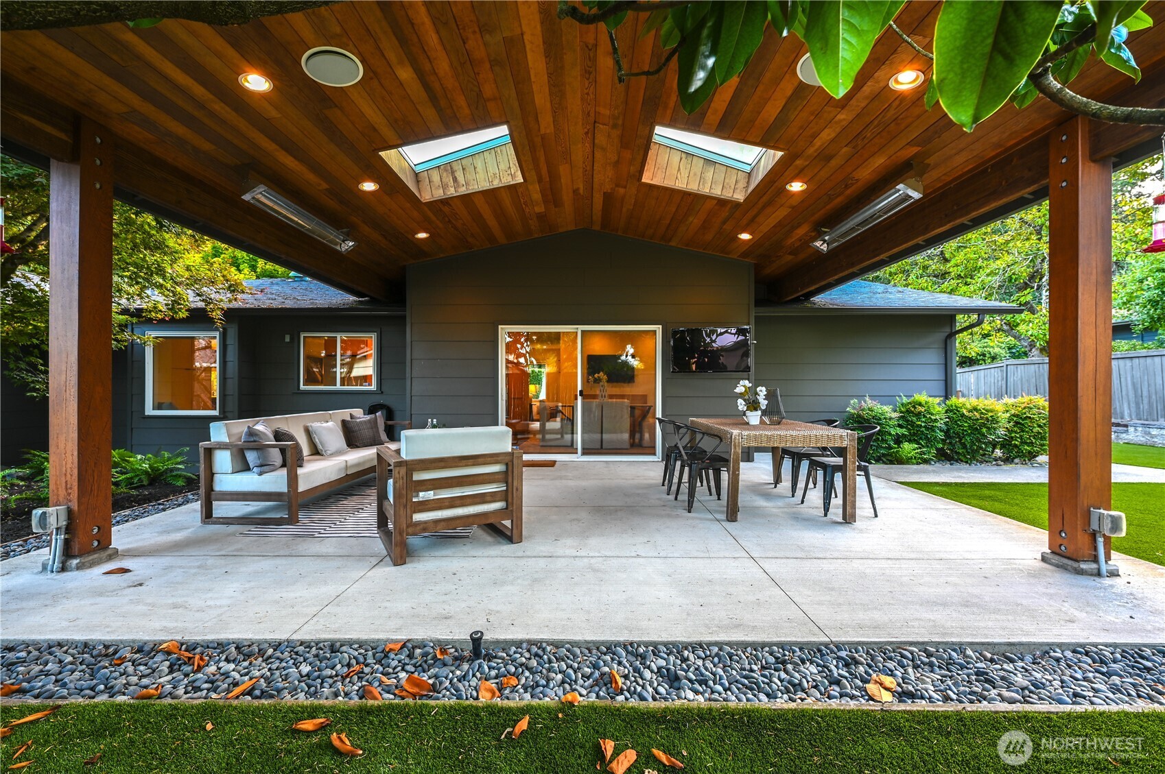 One of three amazing outdoor patio spaces and this one has heaters, skylights, recessed canned lighting, flat screen TV and Sonos Surround sound for the ultimate lifestyle outdoors!