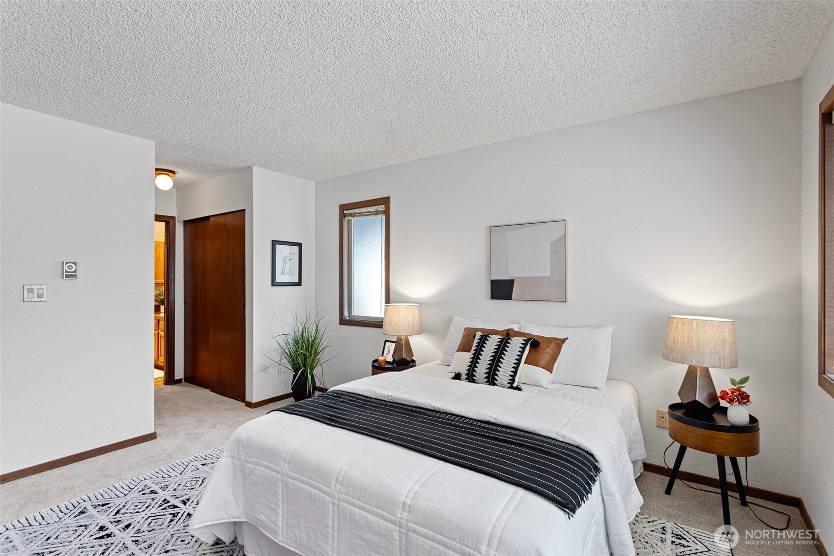 The large primary offers lots of closet space.