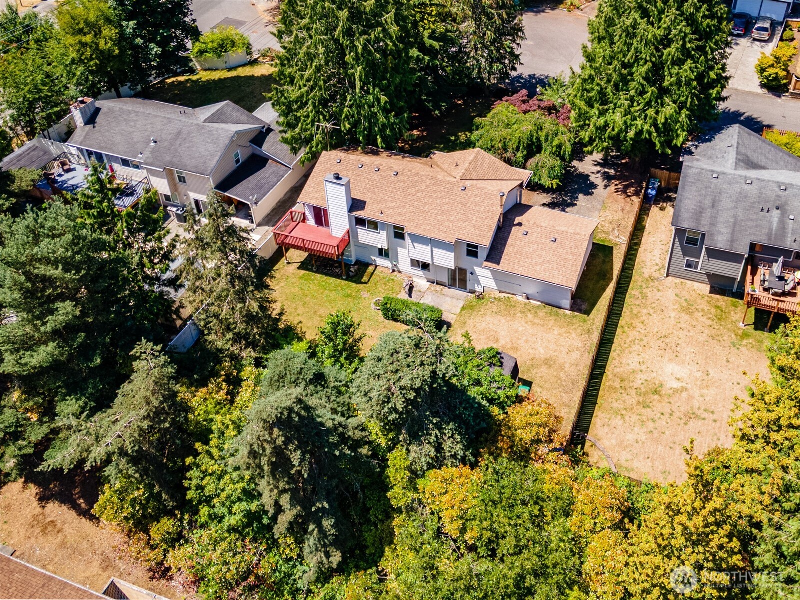 Aerial view of back yard.