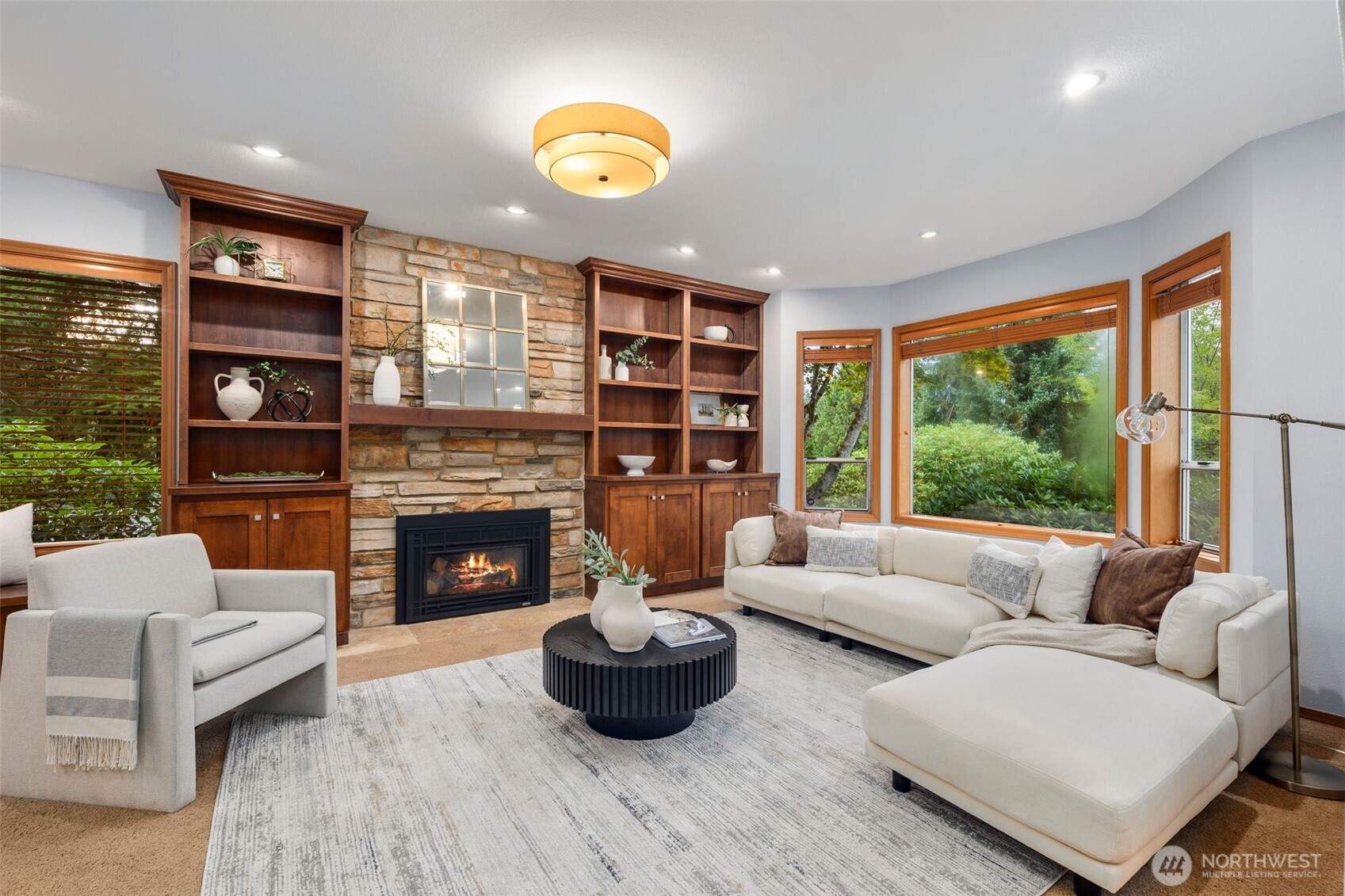 Formal Living Room with more built ins around the fireplace