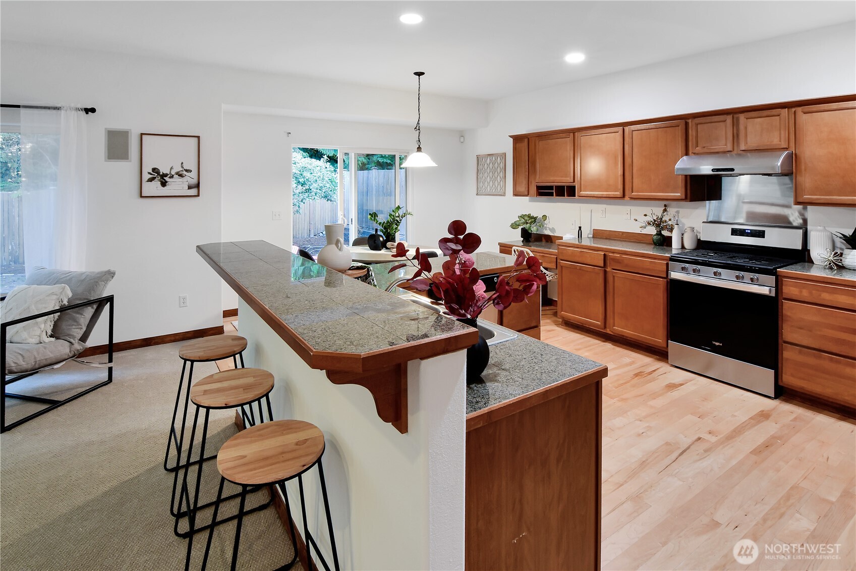 This large kitchen will have all the space you need. Quality wood cabinets, granite counters and quality appliances. All appliances included in the sale.