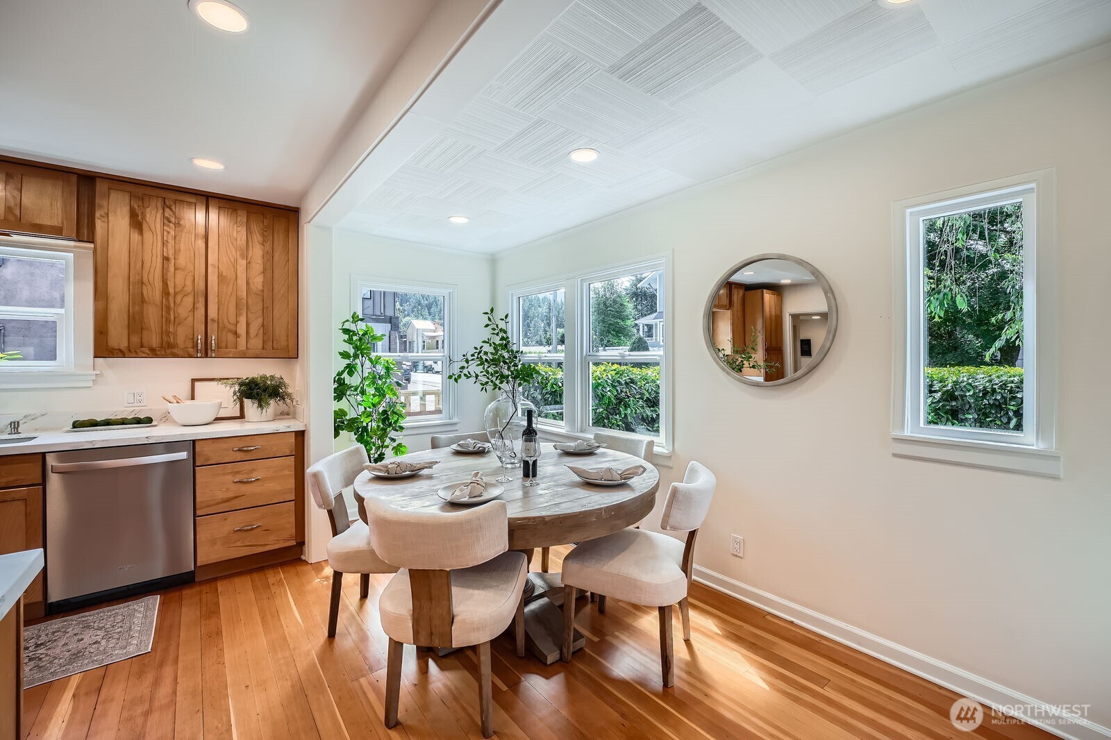 Dining room is filled with natural light and looks into the heart of Issaquah’s vibrant Old Towne.