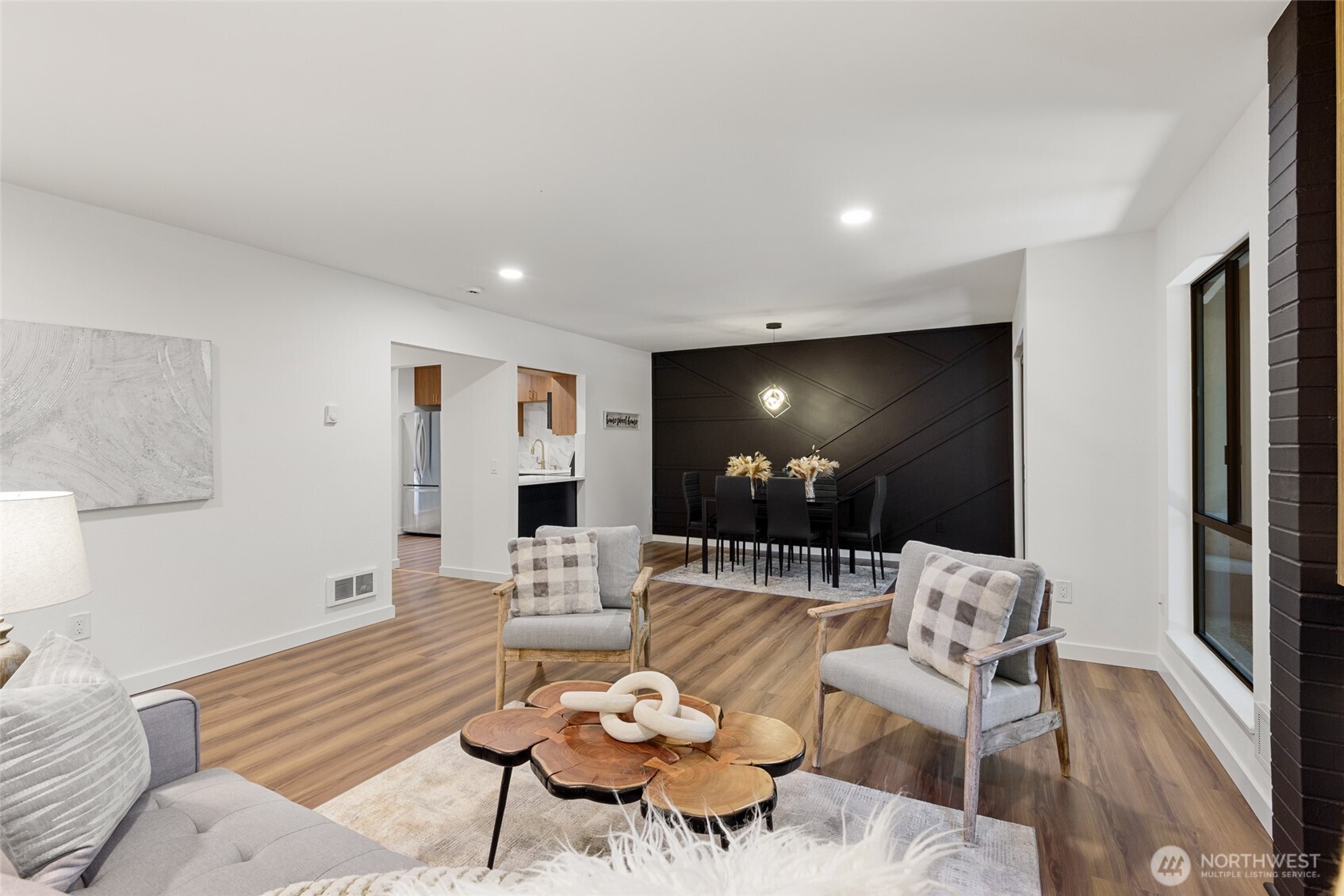 Enjoy entertaining in this open living and dining room