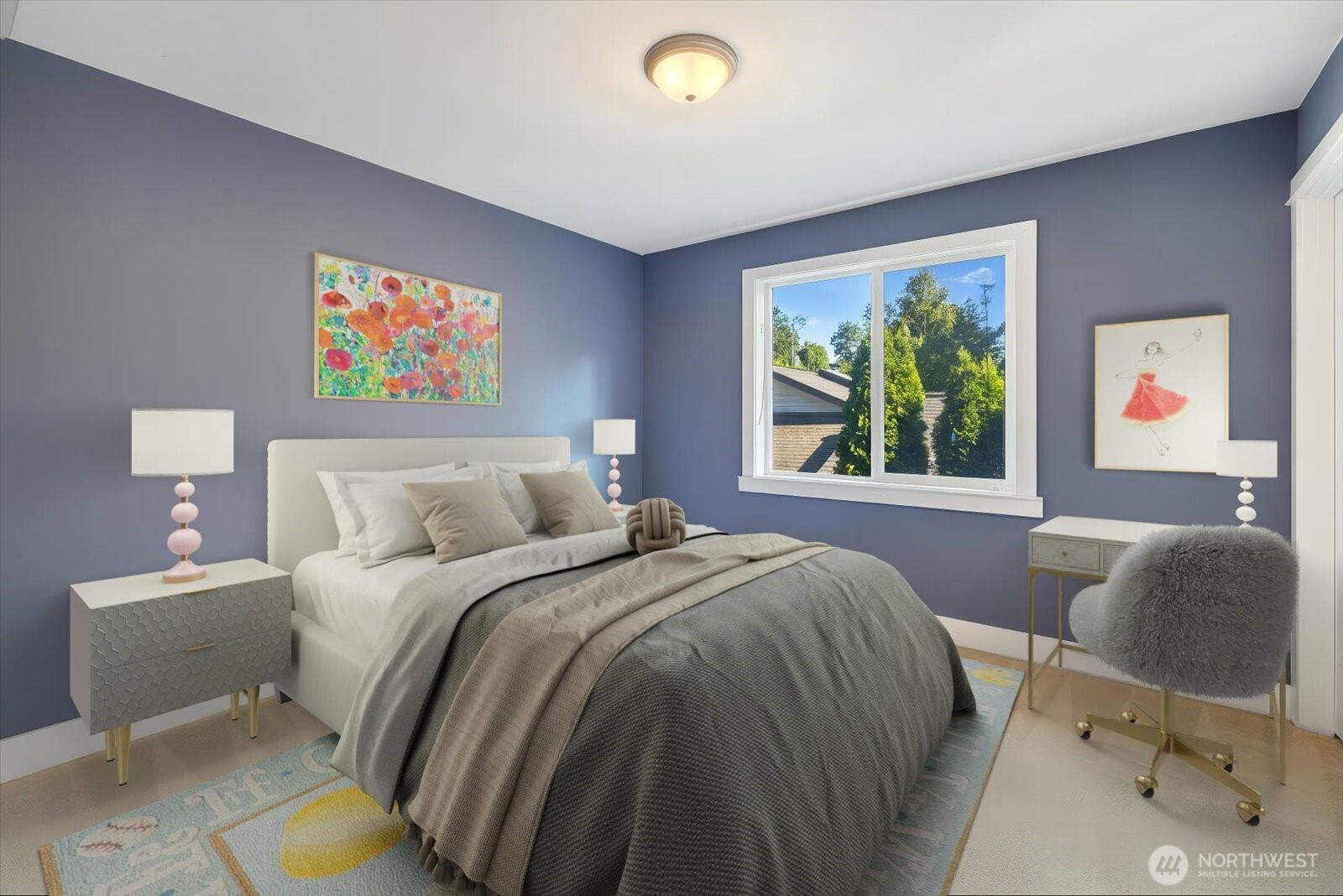 Generously sized, this room also has a large closet.  (Digitally staged)